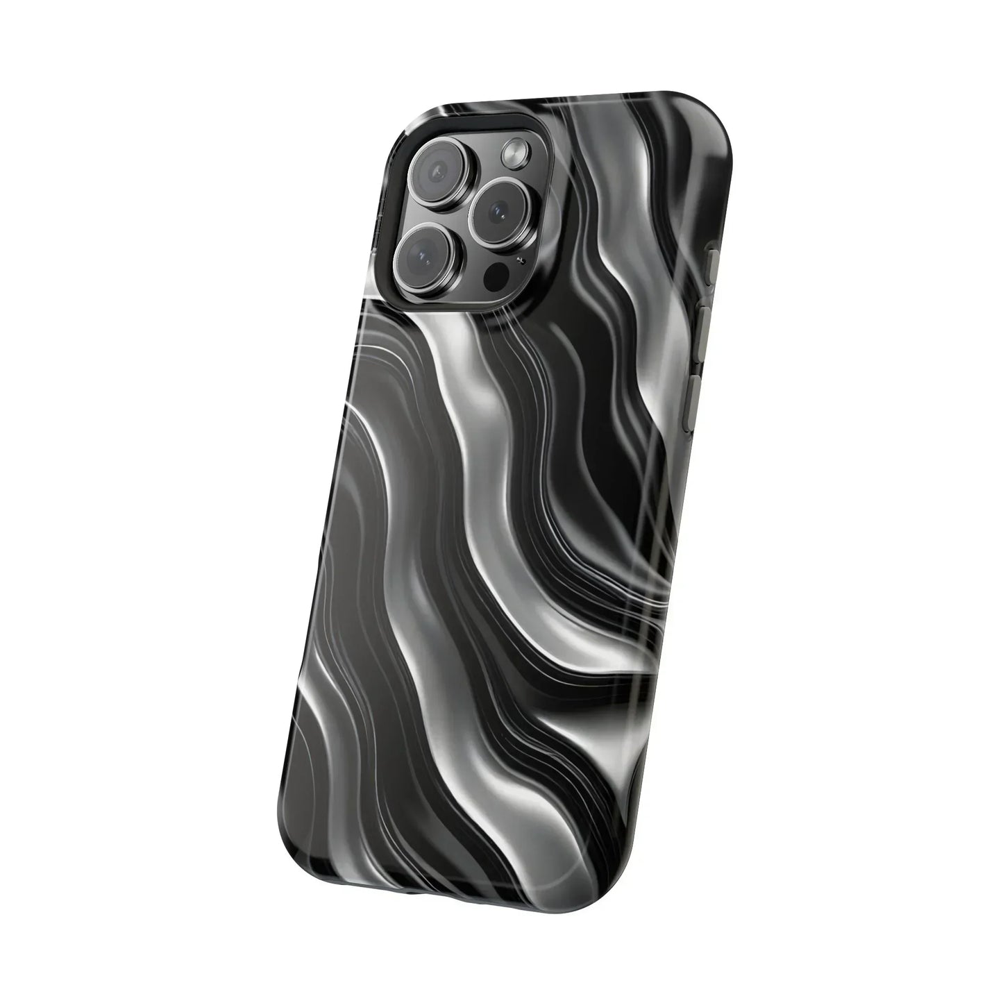 Wavy Illusion Black & Silver MagSafe® Tough Phone Case - KarArmDesign