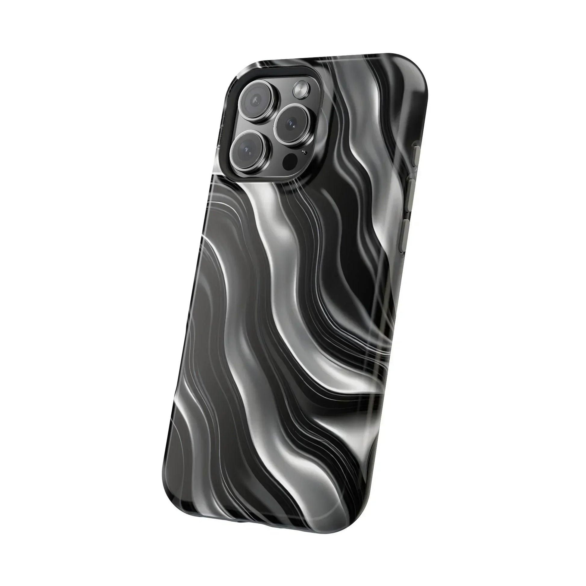 Wavy Illusion Black & Silver MagSafe® Tough Phone Case - KarArmDesign