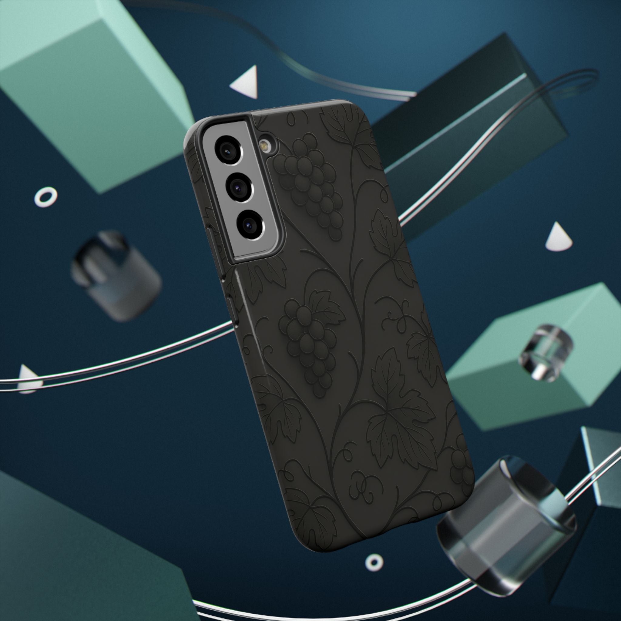 Embossed Grape Leaf Phone Case – Elegant Black Design for iPhone & Samsung