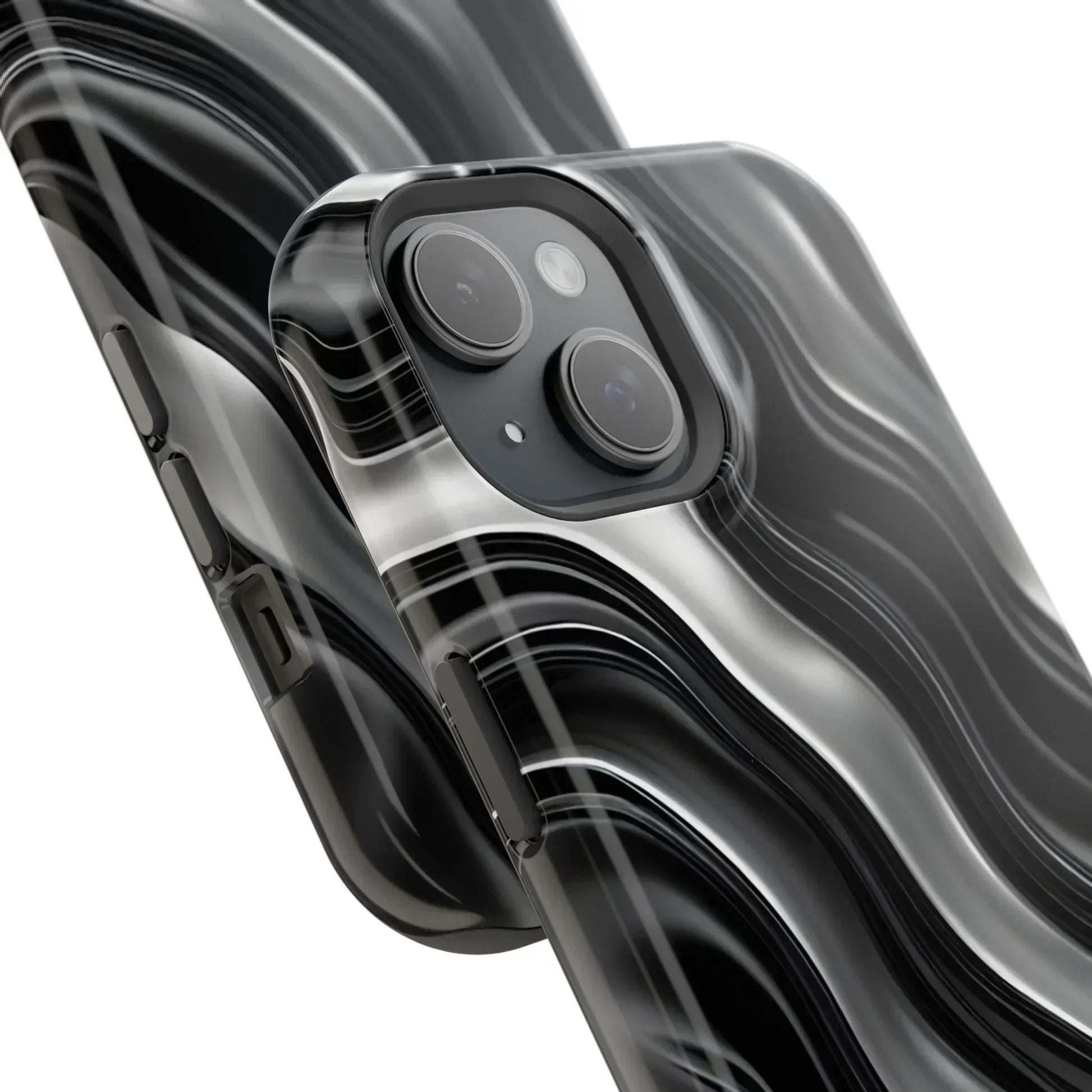Wavy Illusion Black & Silver MagSafe® Tough Phone Case - KarArmDesign