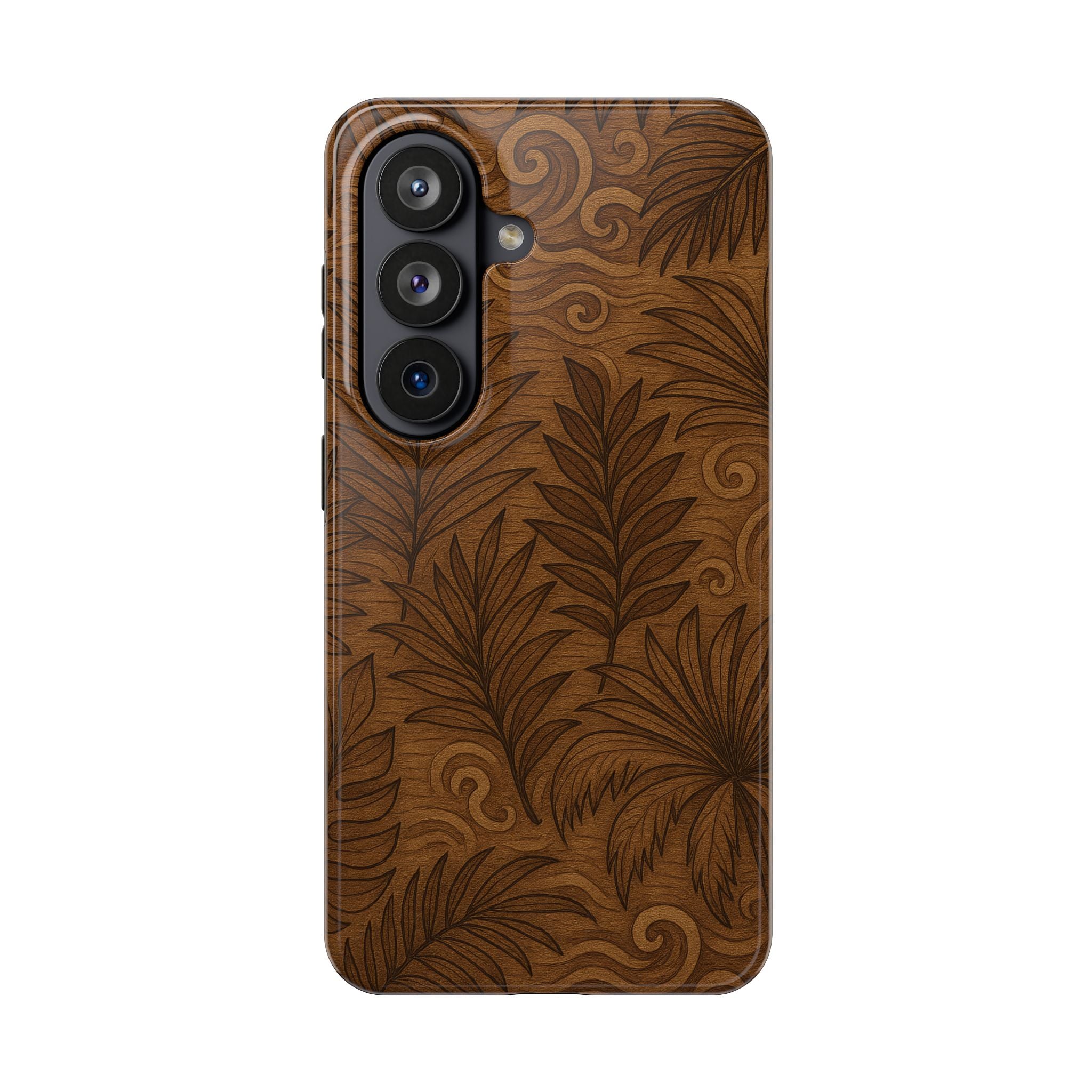 Wood Leaf Armor Phone Case for iPhone 11–17 & Galaxy S21–S26