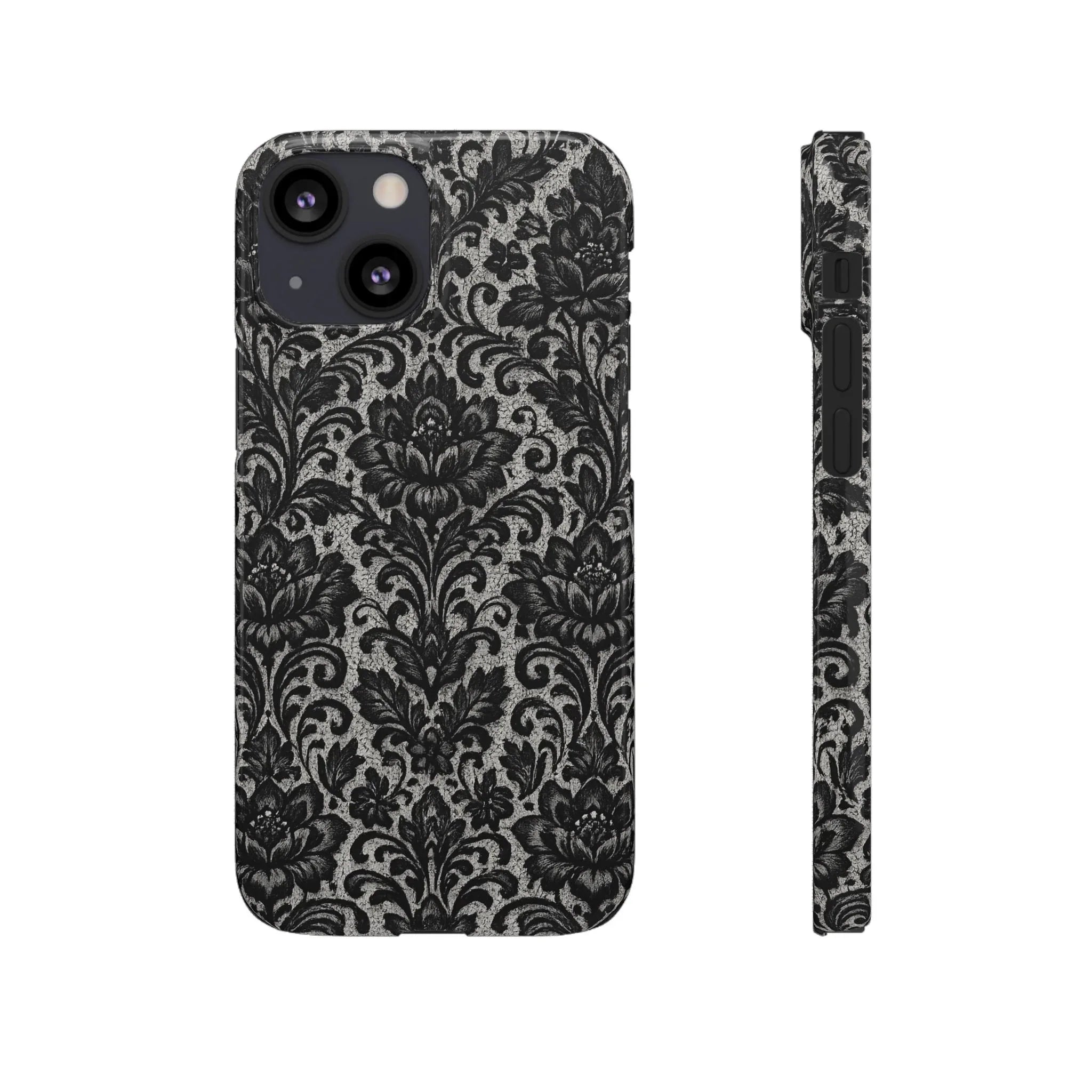 Black Damask Floral Phone Case for iPhone 11-17 and Galaxy S20-S25 - KARARMDESIGN