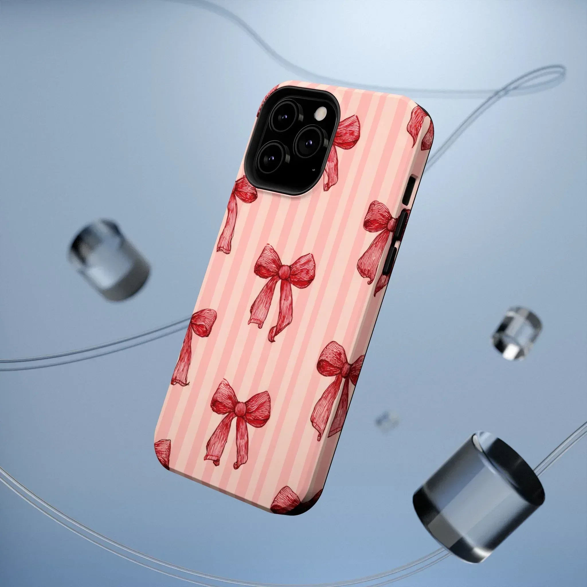 Red Bow Stripe Phone Case for iPhone 11-17 & Galaxy S21-S22 - KARARMDESIGN