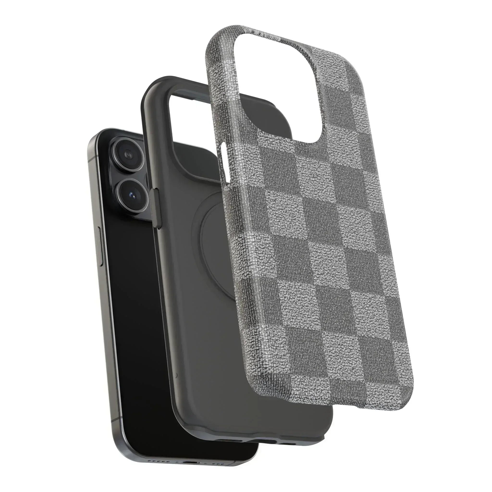 Gray Checkered Phone Case for iPhone 12-16 and Galaxy S21-S22 - KARARMDESIGN