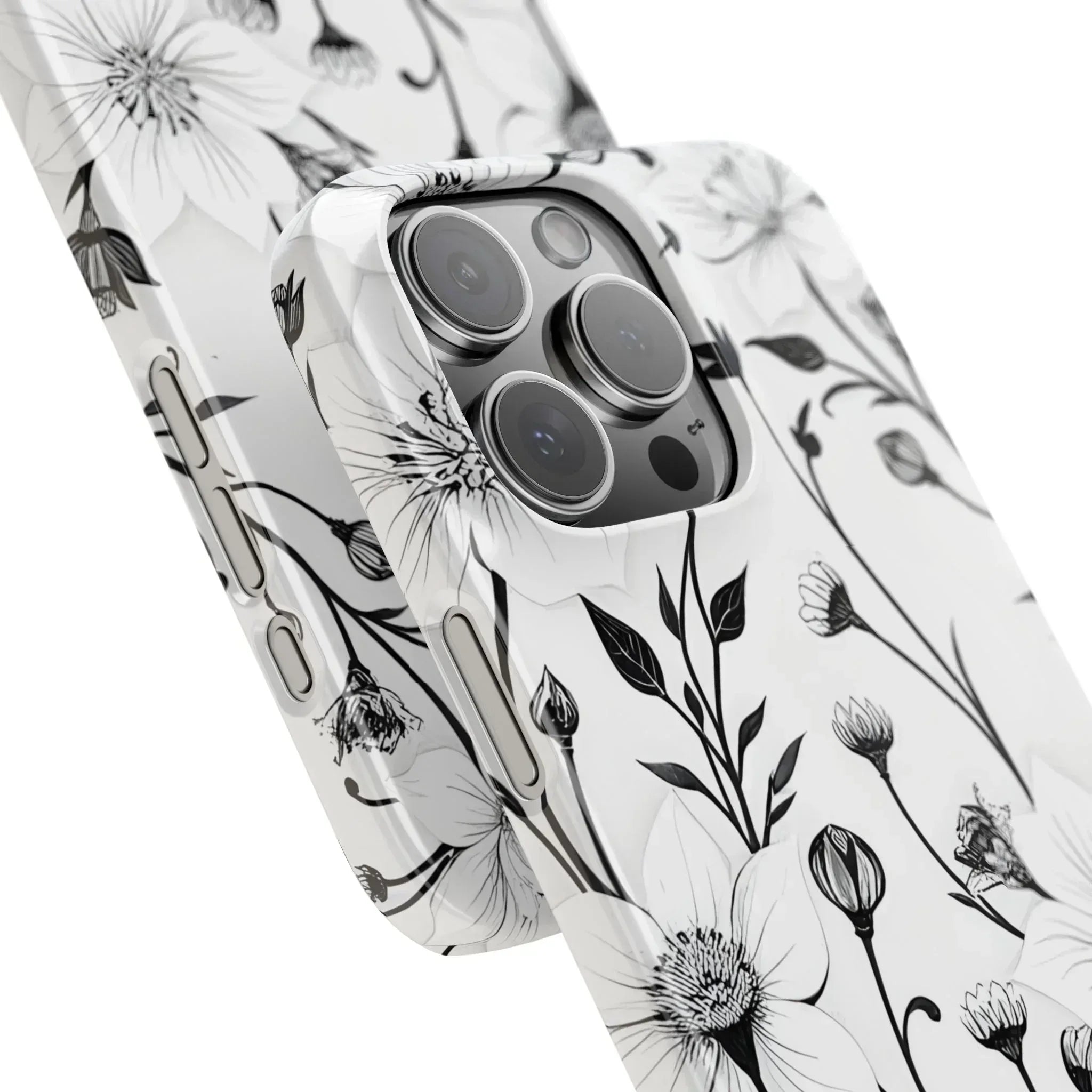 Monochrome Bloom Floral Phone Case for iPhone 11-16 - KARARMDESIGN