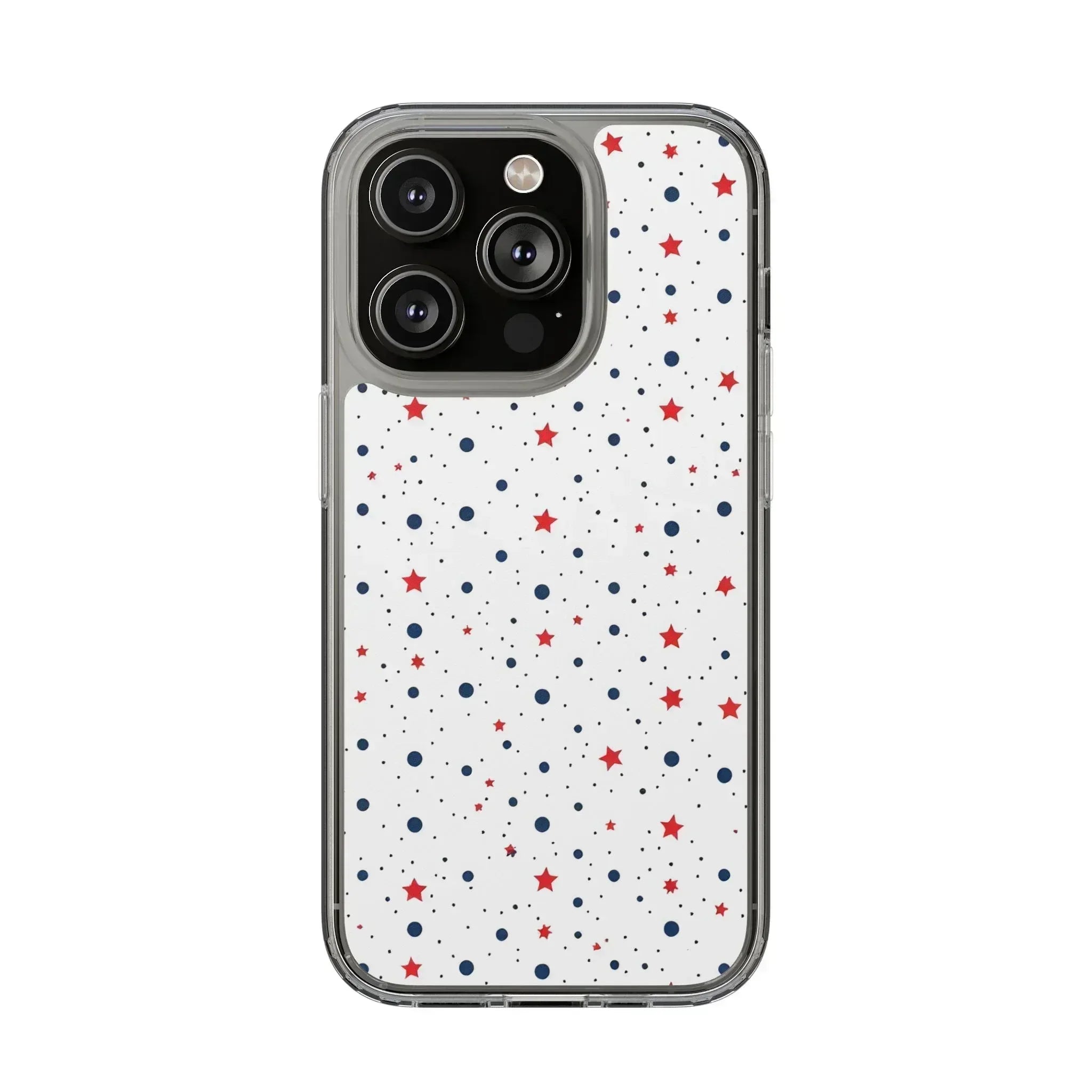 White Phone Case with Red Stars and Blue Polka Dots for iPhone and Galaxy - KARARMDESIGN