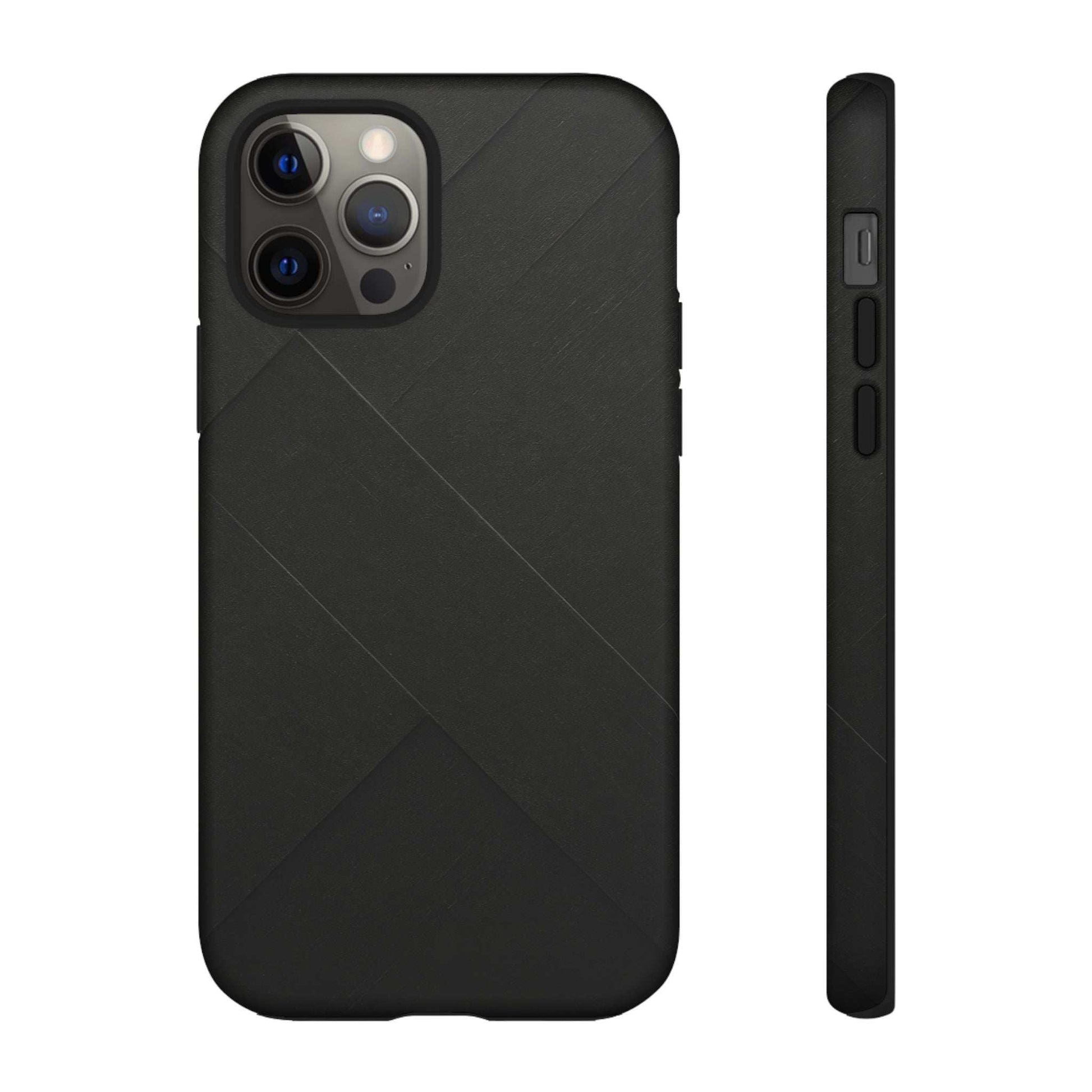 Matte black phone case with diagonal line texture and camera openings