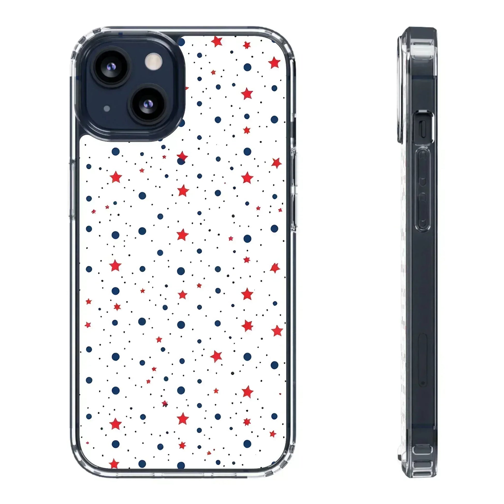 White Phone Case with Red Stars and Blue Polka Dots for iPhone and Galaxy - KARARMDESIGN