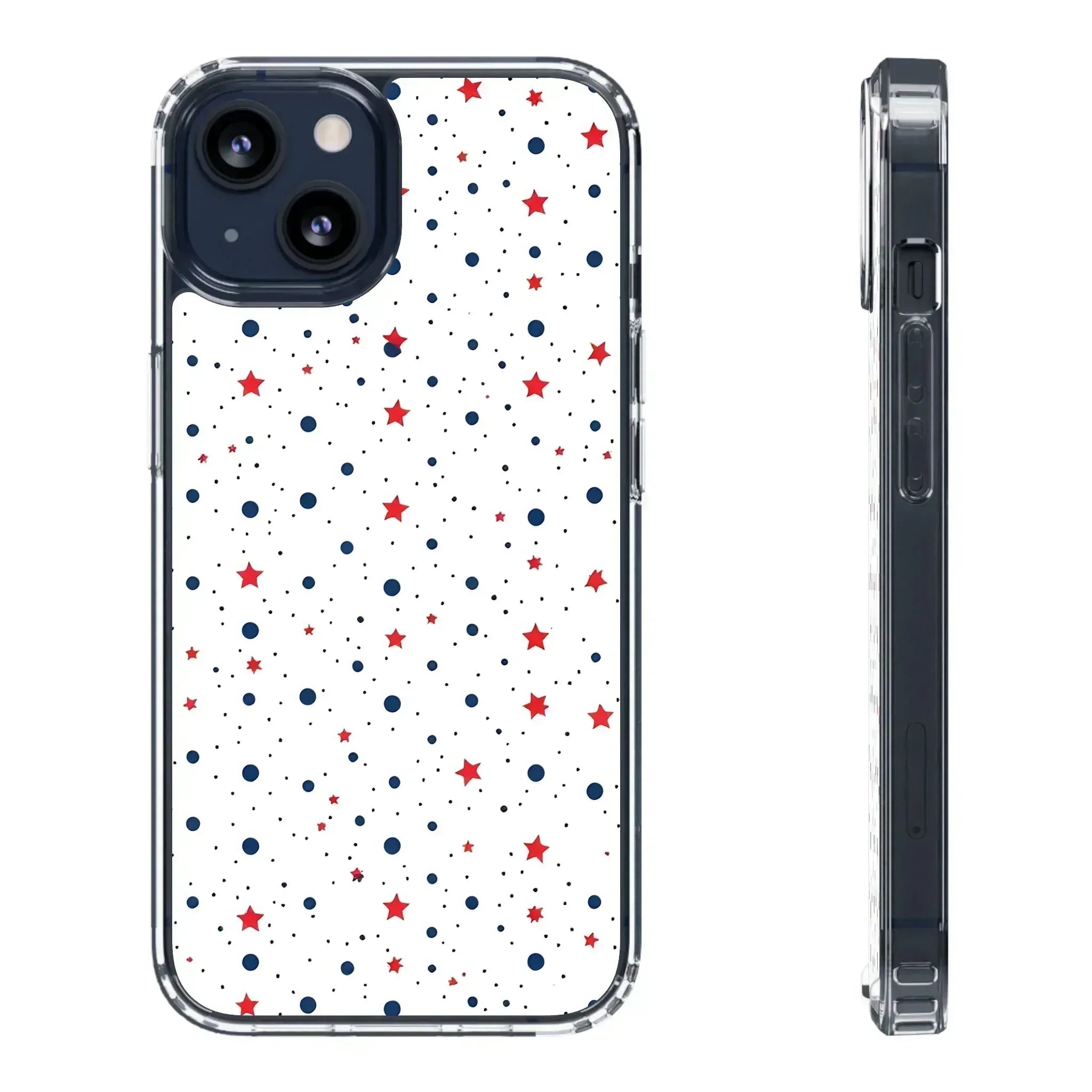 White Phone Case with Red Stars and Blue Polka Dots for iPhone and Galaxy - KARARMDESIGN