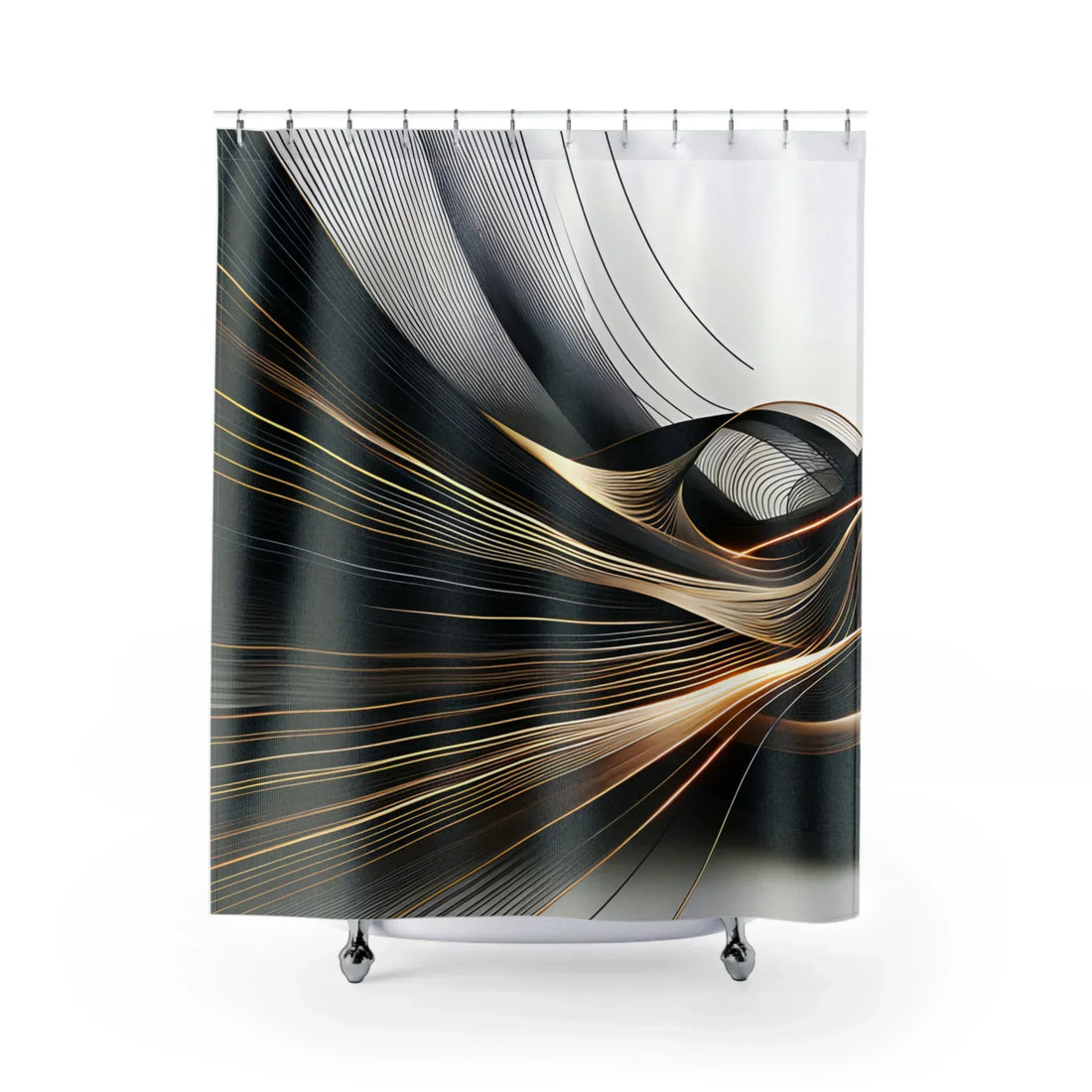 Black & Gold Abstract Shower Curtain – Modern & Artistic - KarArmDesign