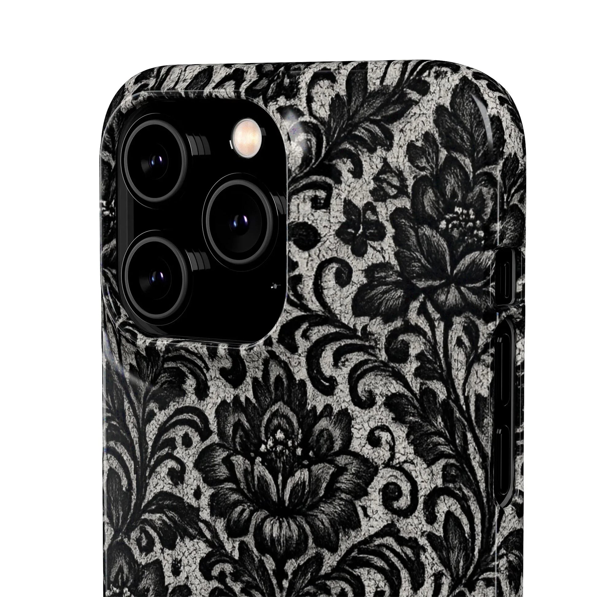 Black Damask Floral Phone Case for iPhone 11-17 and Galaxy S20-S25 - KARARMDESIGN