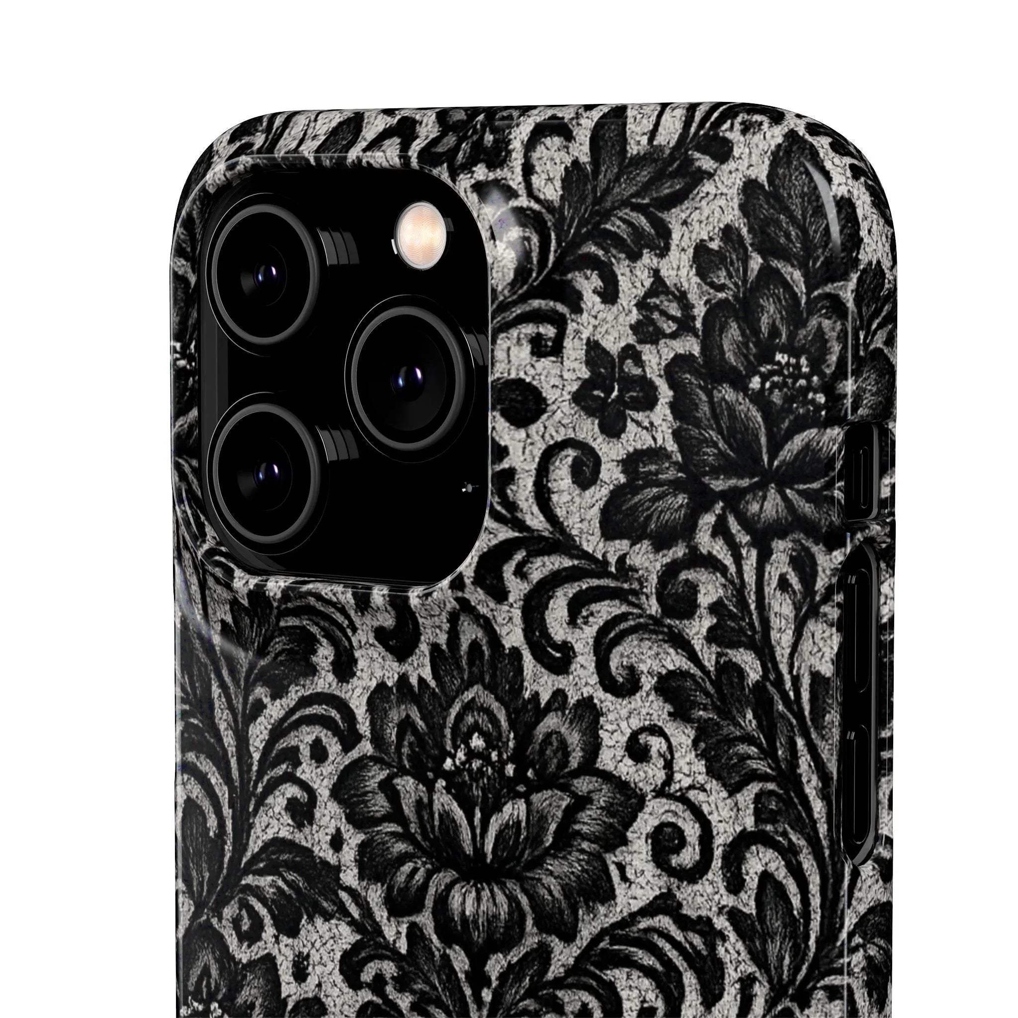 Black Damask Floral Phone Case for iPhone 11-17 and Galaxy S20-S25 - KARARMDESIGN