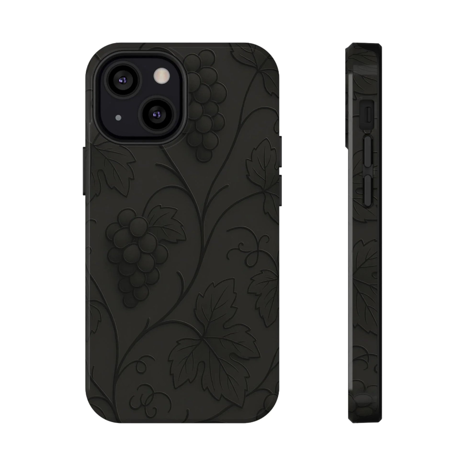 Elegant Embossed Grape Leaf Black Phone Case for iPhone and Galaxy - KARARMDESIGN