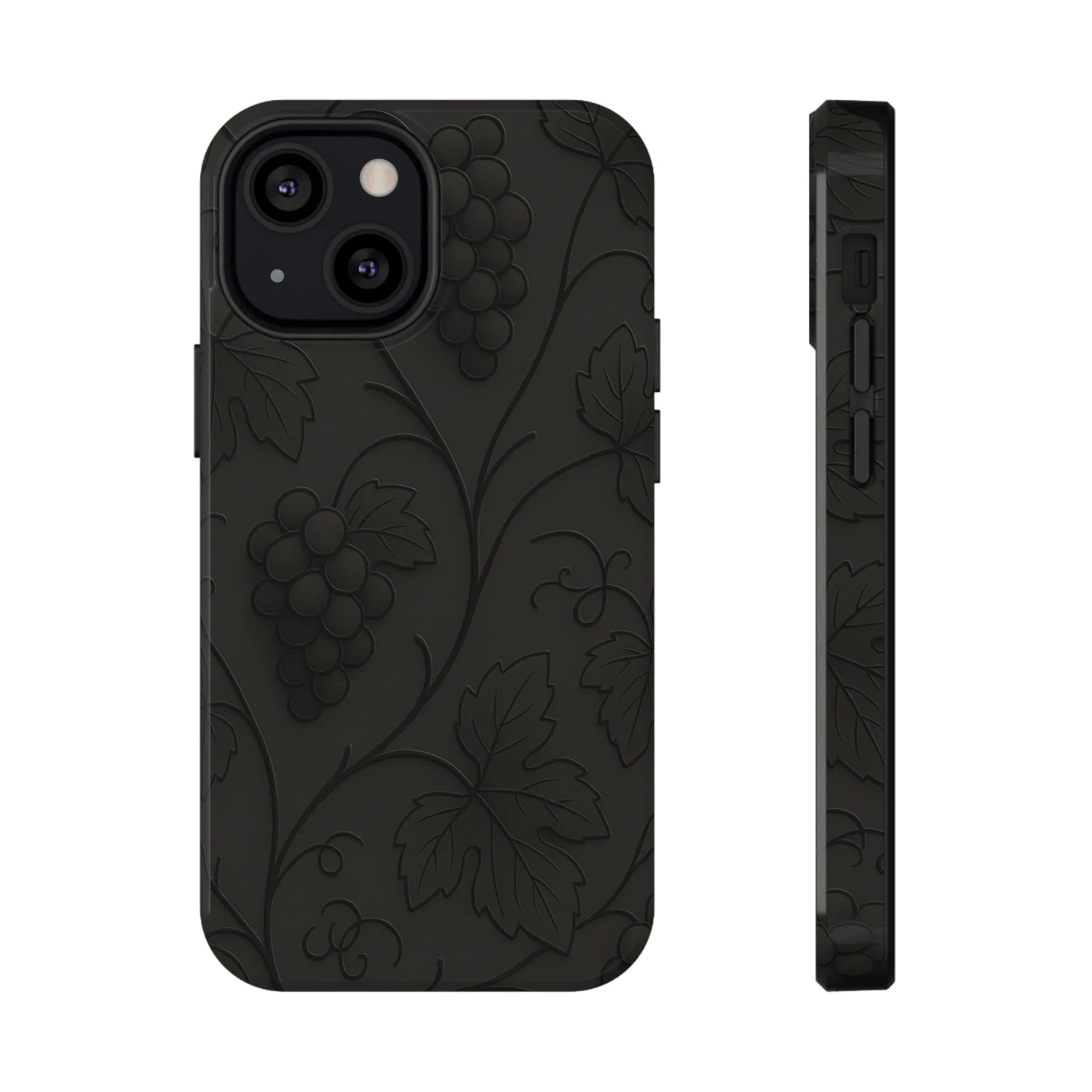 Elegant Embossed Grape Leaf Black Phone Case for iPhone and Galaxy - KARARMDESIGN