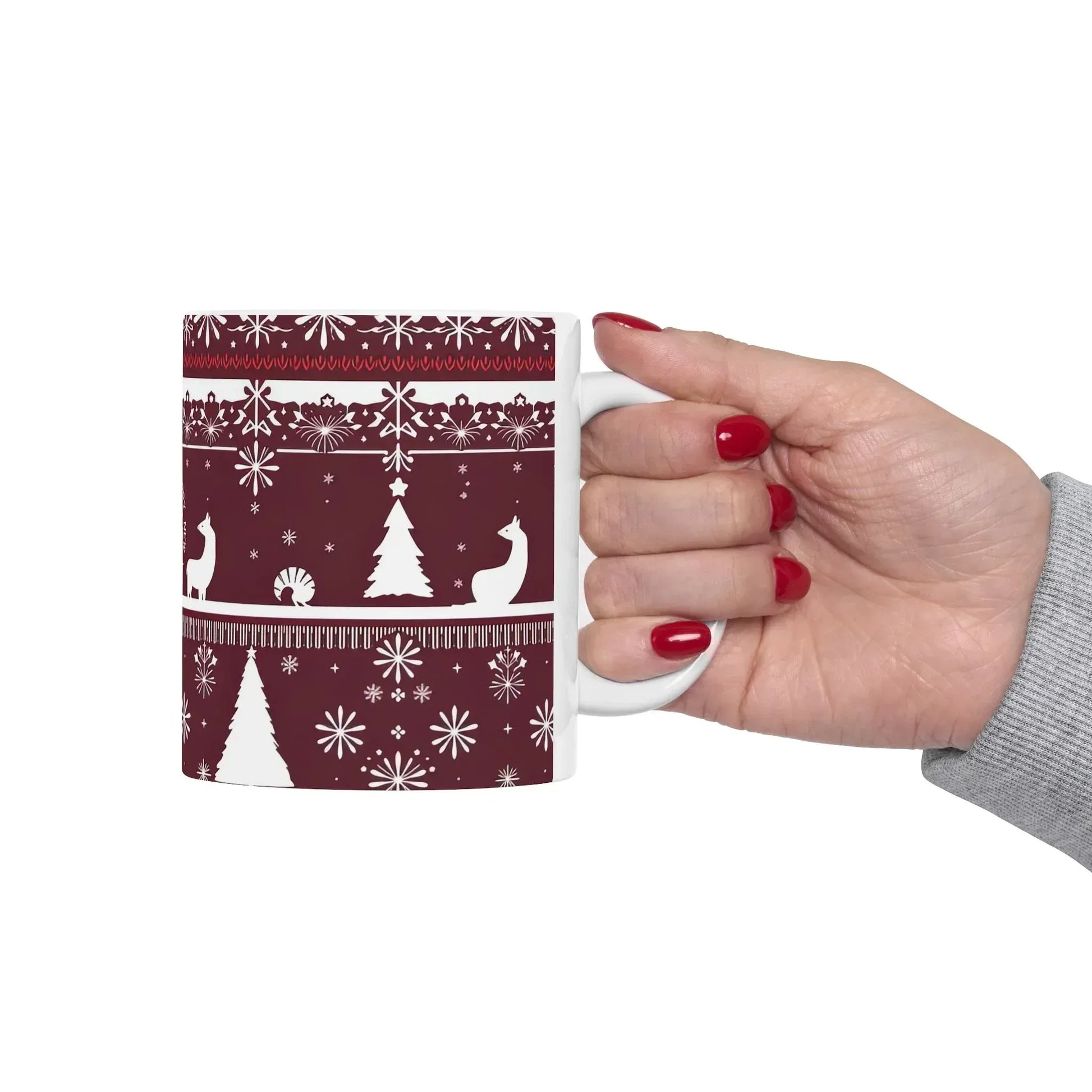 Festive Maroon Mug - Ceramic Mug, (11oz, 15oz) - KARARMDESIGN