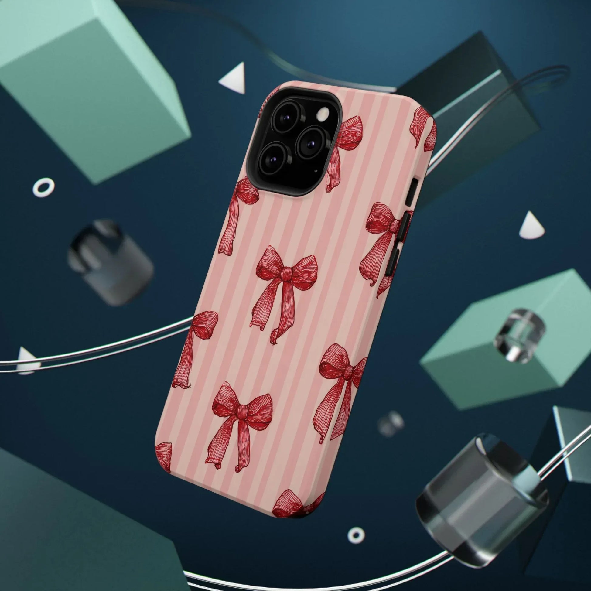 Red Bow Stripe Phone Case for iPhone 11-17 & Galaxy S21-S22 - KARARMDESIGN