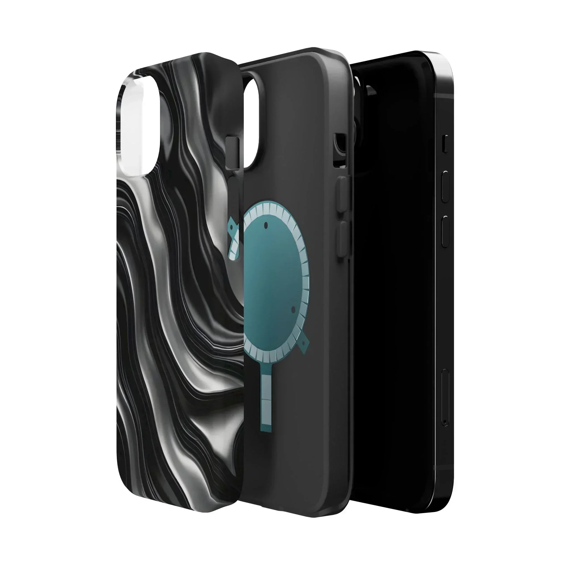 Wavy Illusion Black & Silver MagSafe® Tough Phone Case - KarArmDesign