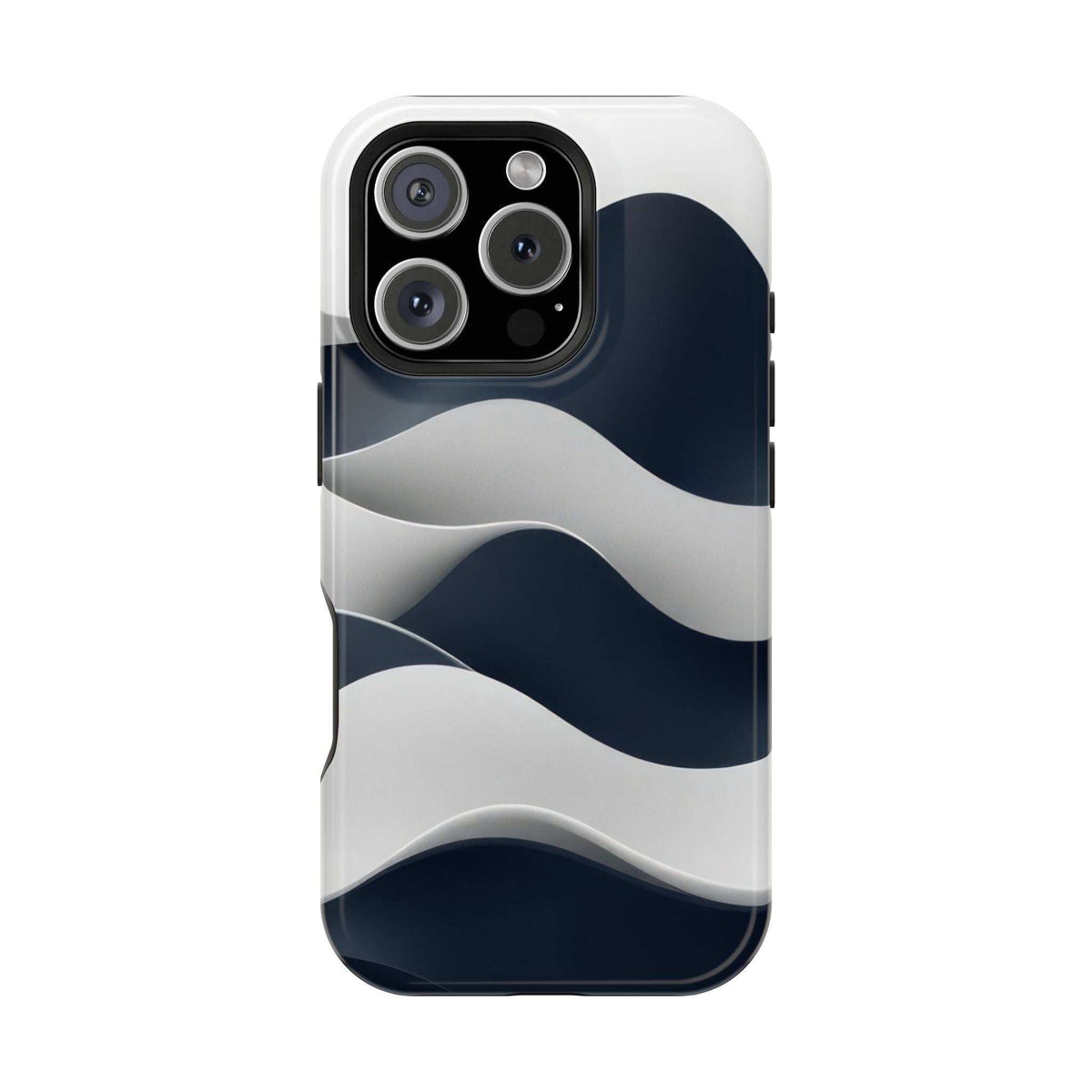 Glossy phone case with ocean-wave pattern, side edge visible and camera cutouts