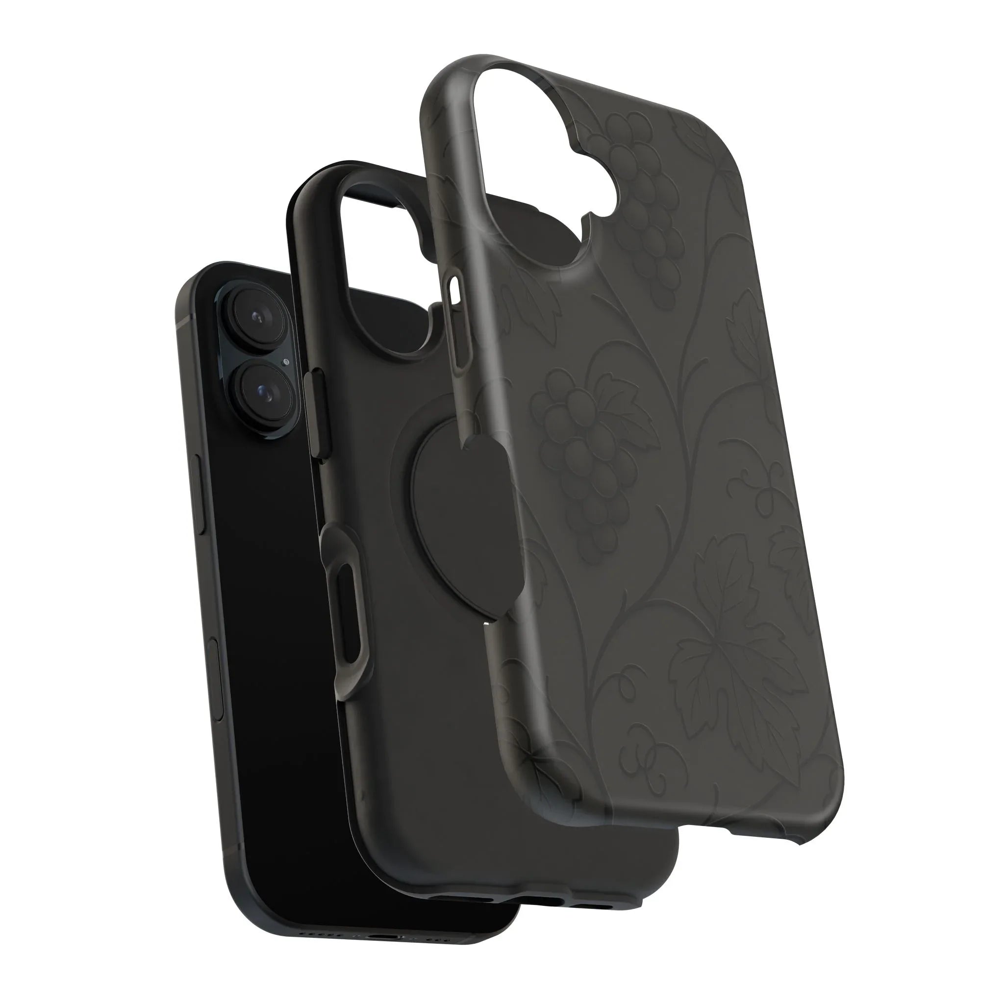 Elegant Embossed Grape Leaf Black Phone Case for iPhone and Galaxy - KARARMDESIGN