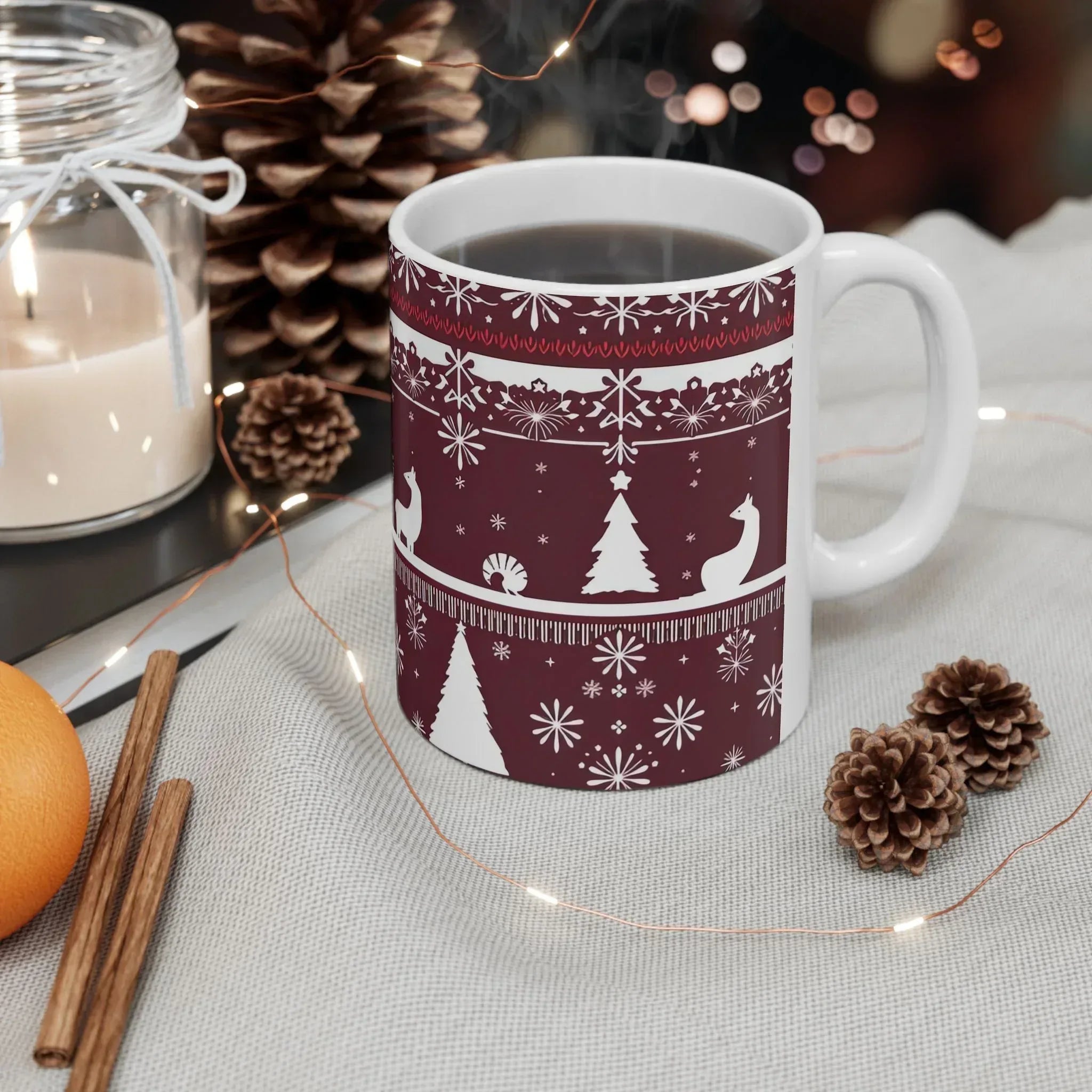 Festive Maroon Mug - Ceramic Mug, (11oz, 15oz) - KARARMDESIGN