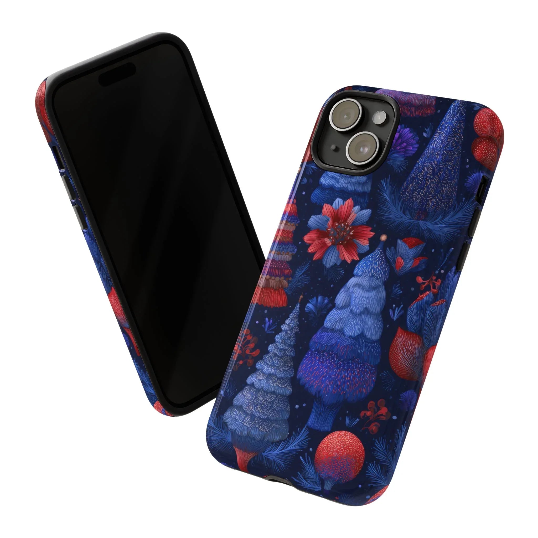 Midnight Blue Christmas Forest Phone Case for iPhone 8-17 and Galaxy S21–S25 - KARARMDESIGN