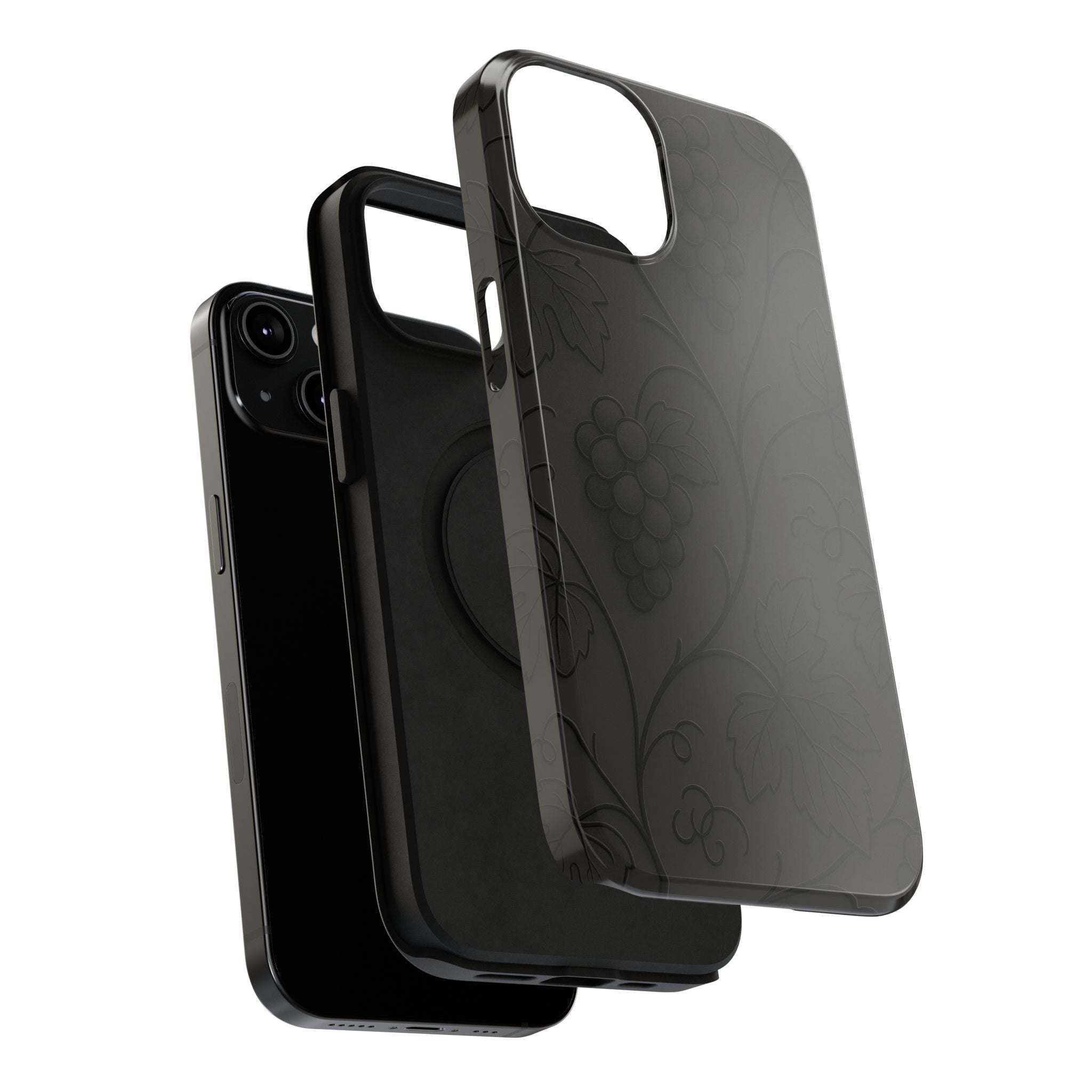 Embossed Grape Leaf Phone Case – Elegant Black Design for iPhone & Samsung