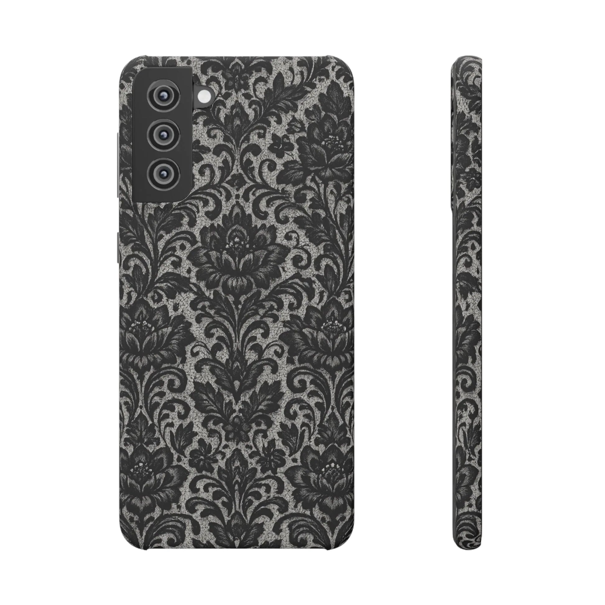 Black Damask Floral Phone Case for iPhone 11-17 and Galaxy S20-S25 - KARARMDESIGN