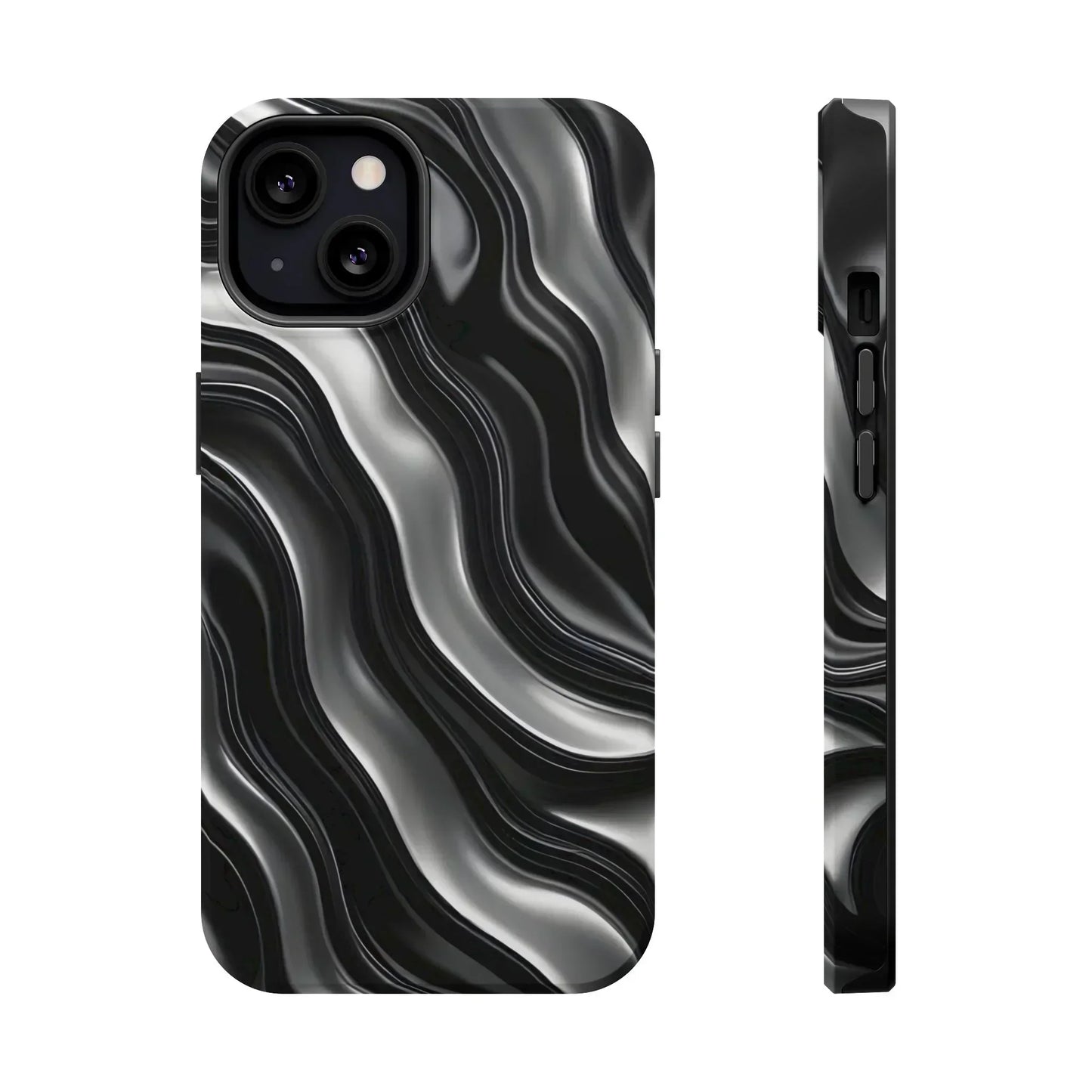 Wavy Illusion Black & Silver MagSafe® Tough Phone Case - KarArmDesign
