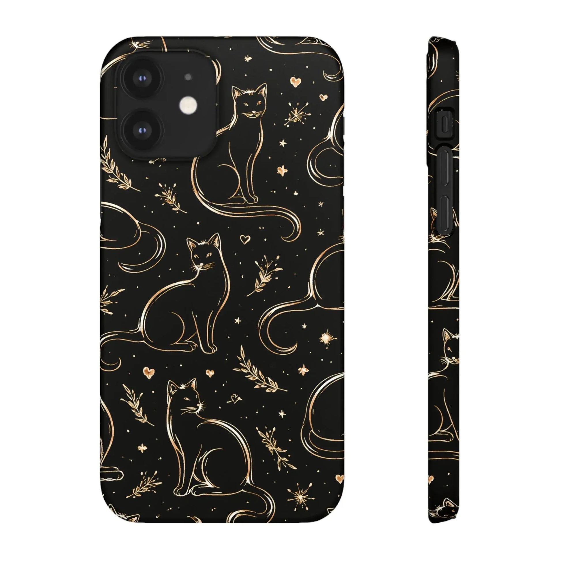 Golden Cat Pattern Phone Case for iPhone 11–17 & Galaxy S21–S25 - KARARMDESIGN