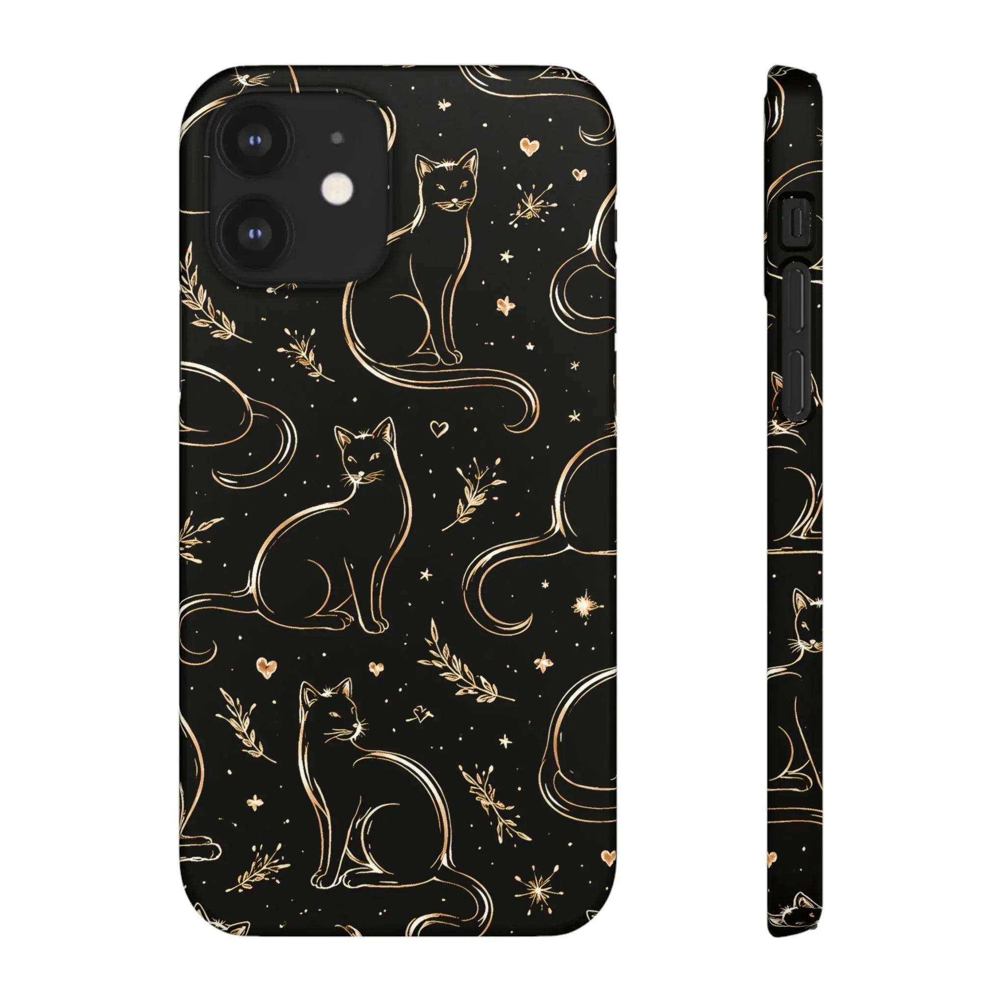 Golden Cat Pattern Phone Case for iPhone 11–17 & Galaxy S21–S25 - KARARMDESIGN