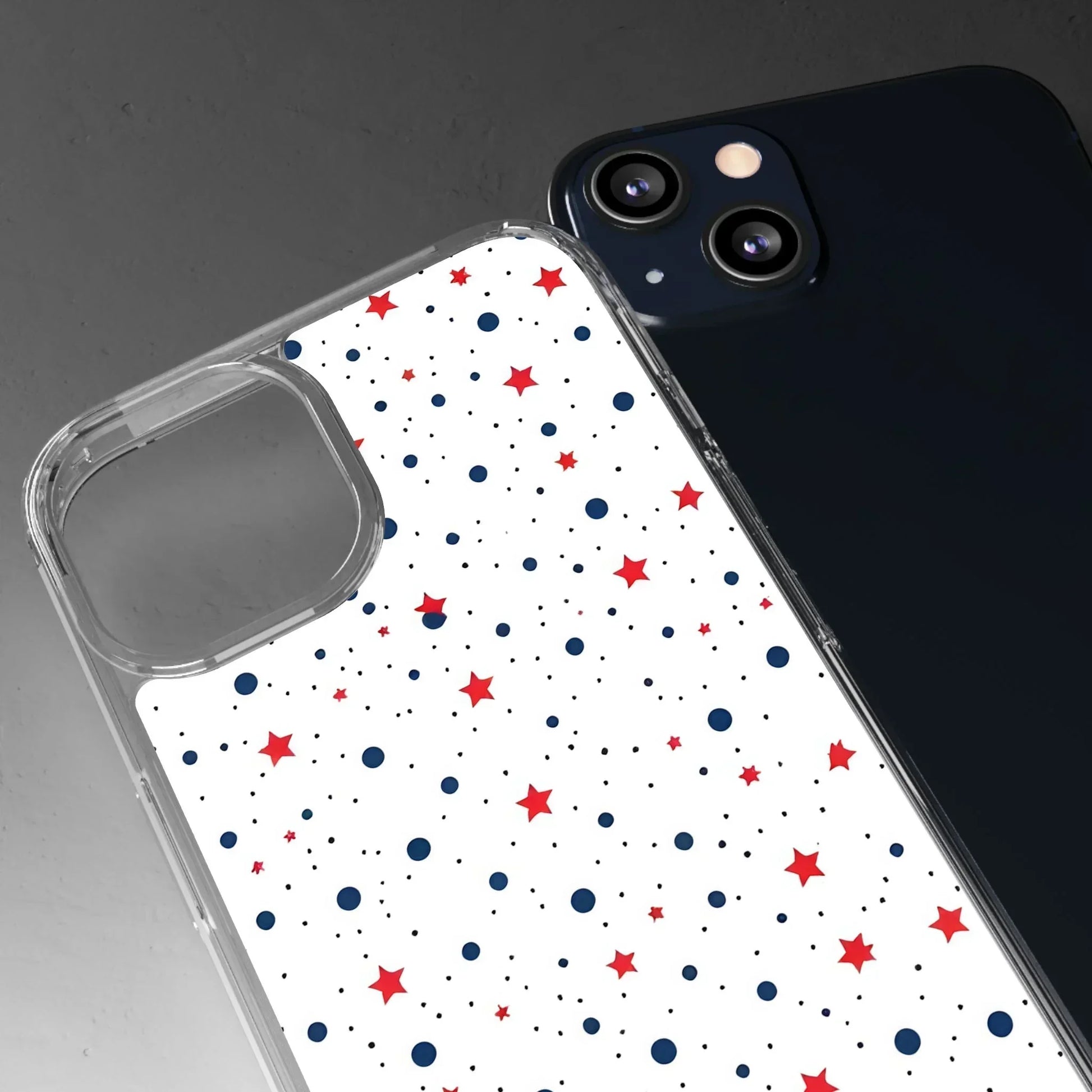 White Phone Case with Red Stars and Blue Polka Dots for iPhone and Galaxy - KarArmDesign