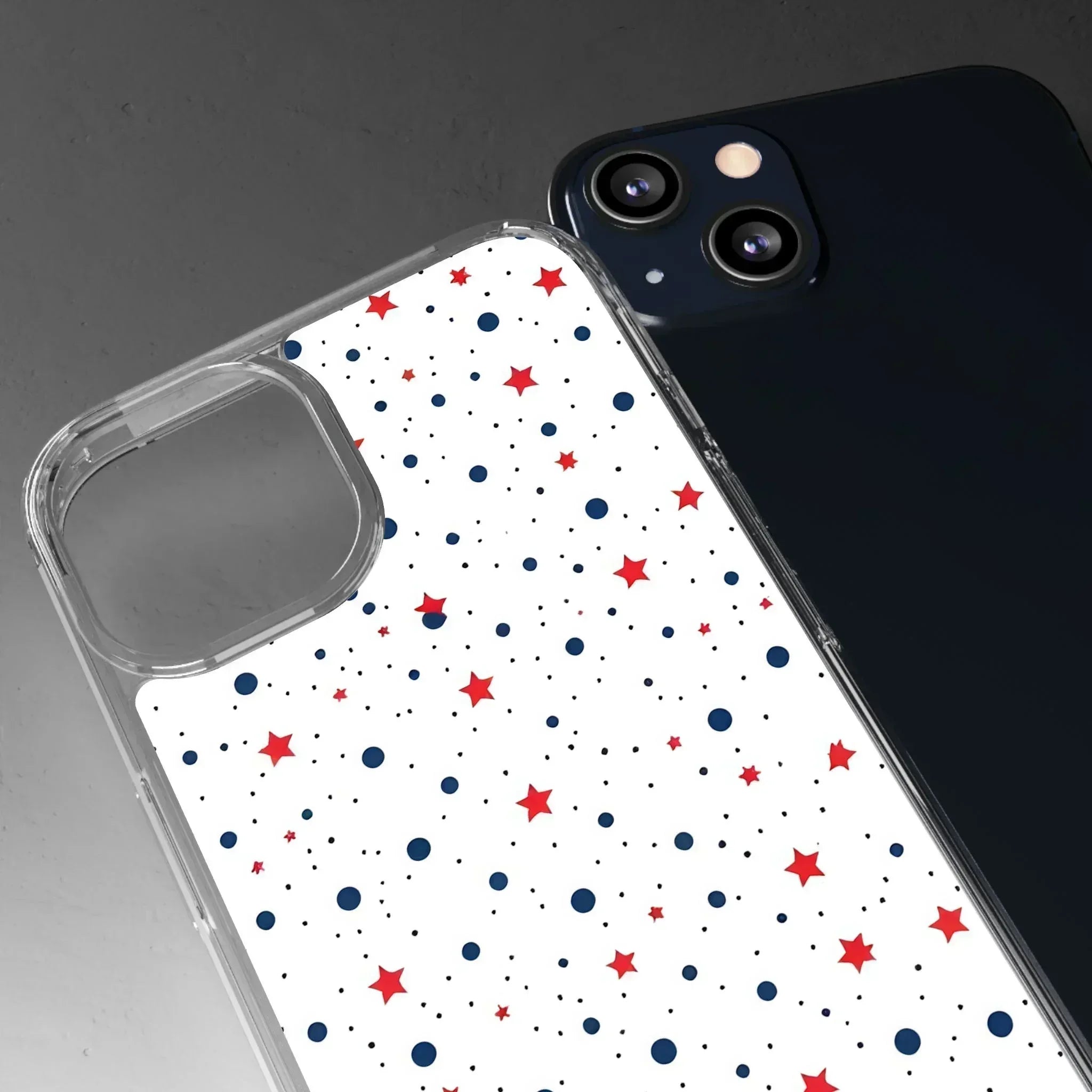 White Phone Case with Red Stars and Blue Polka Dots for iPhone and Galaxy - KARARMDESIGN