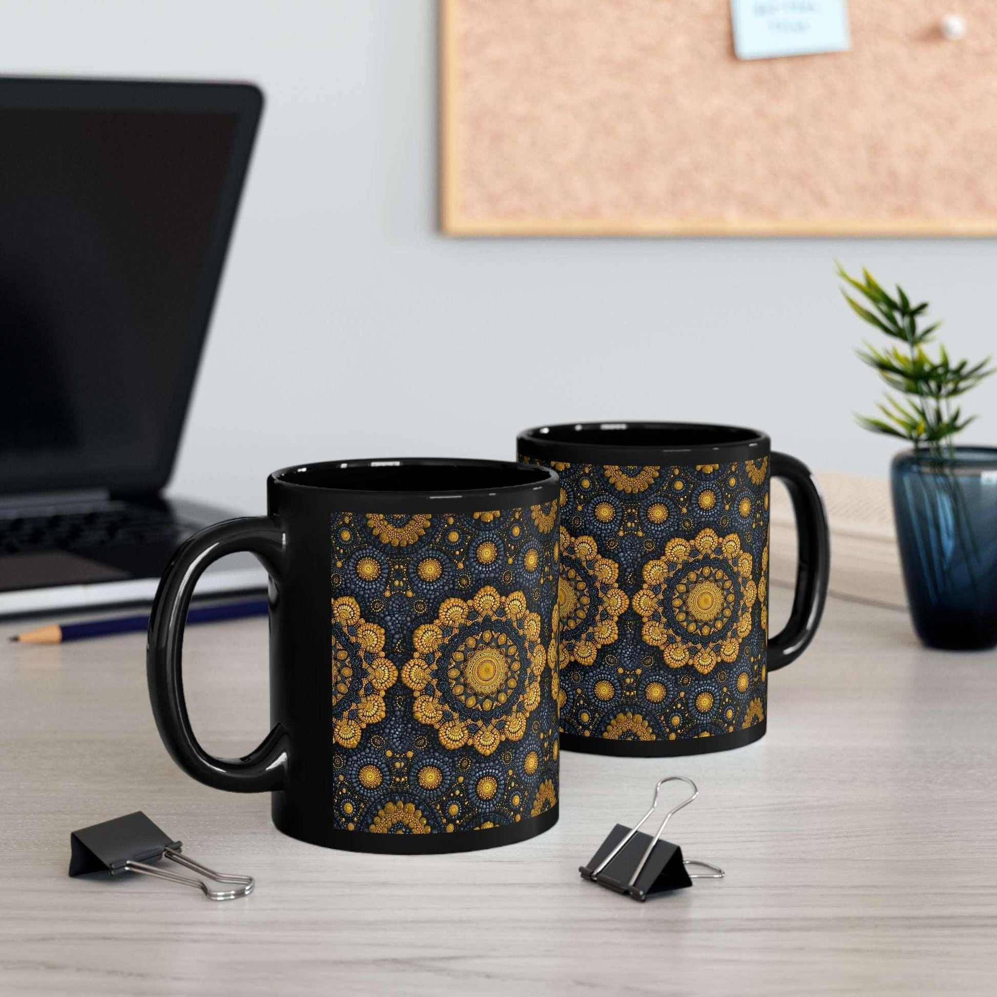Golden Mandala Nightfall Mug - Black Mug (11oz, 15oz) - KARARMDESIGN