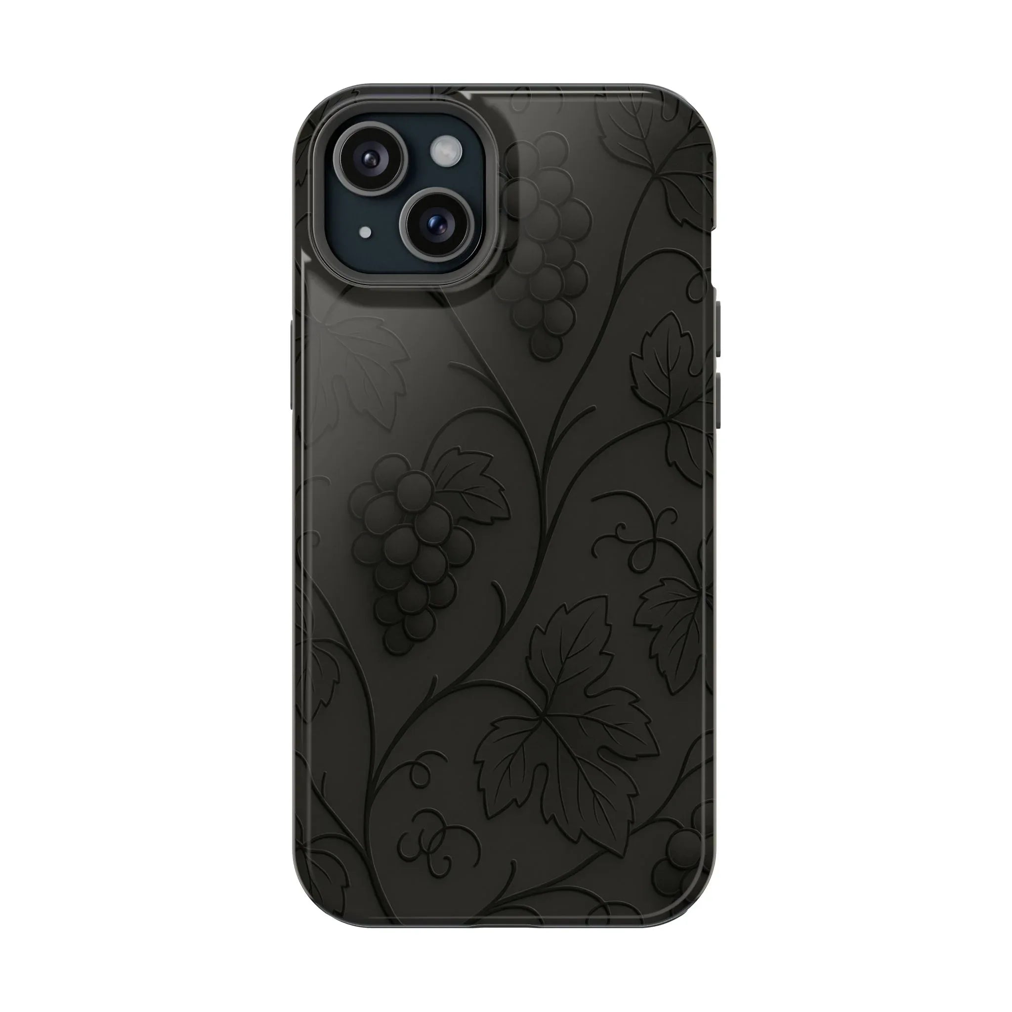 Elegant Embossed Grape Leaf Black Phone Case for iPhone and Galaxy - KARARMDESIGN