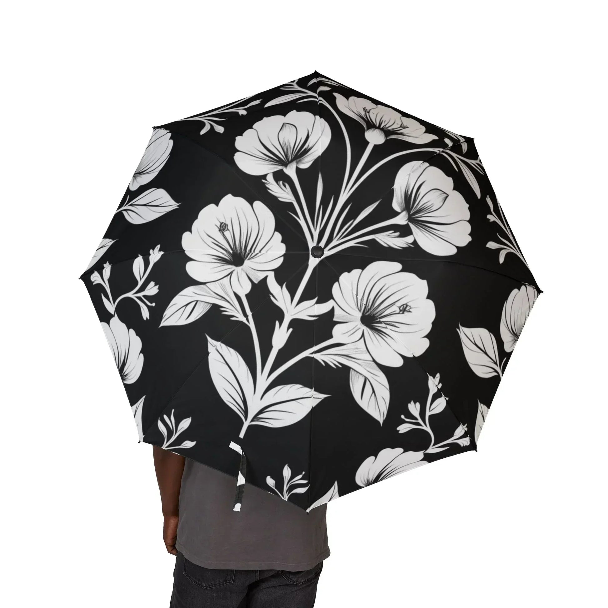 Elegant Black and White Floral Umbrella - KarArmDesign