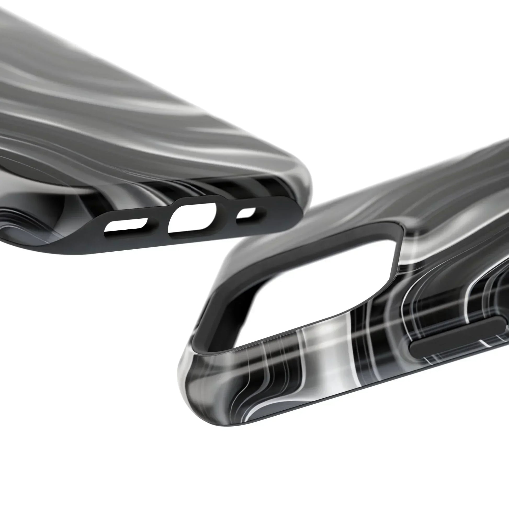 Wavy Illusion Black & Silver MagSafe® Tough Phone Case - KarArmDesign