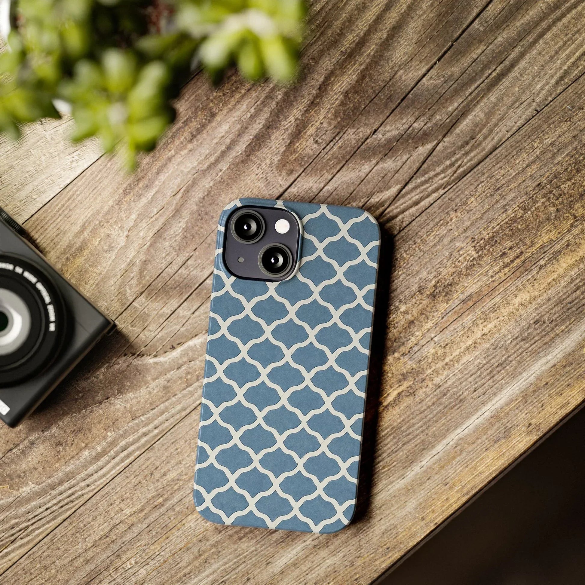 Azure Lattice Pattern Phone Case Slim Phone Cases for iPhone 11-17 - KARARMDESIGN