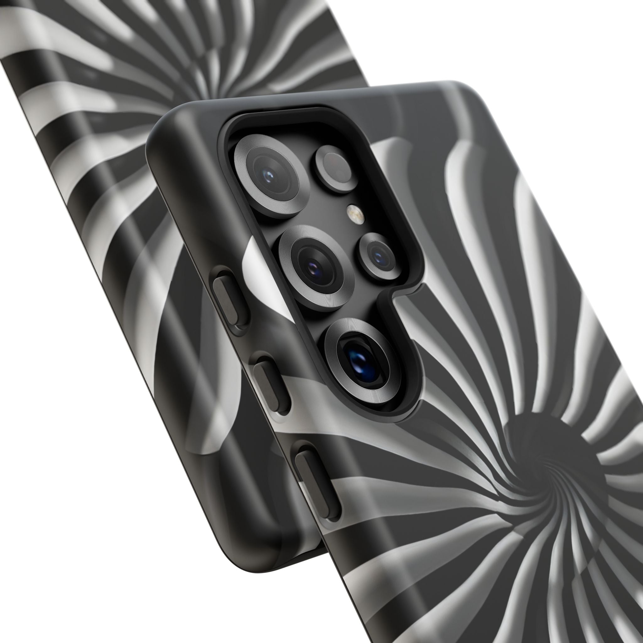 Hypnotic Black and White Spiral Phone Case – Optical Illusion Design for iPhone & Galaxy