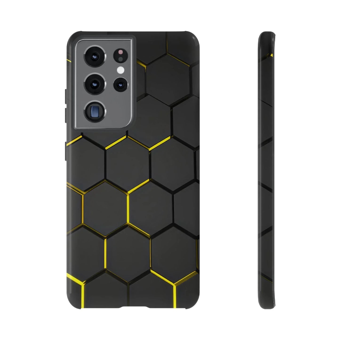 Black and Yellow Hexagon Geometric Tough Phone Case for Galaxy and Pixel - KarArmDesign