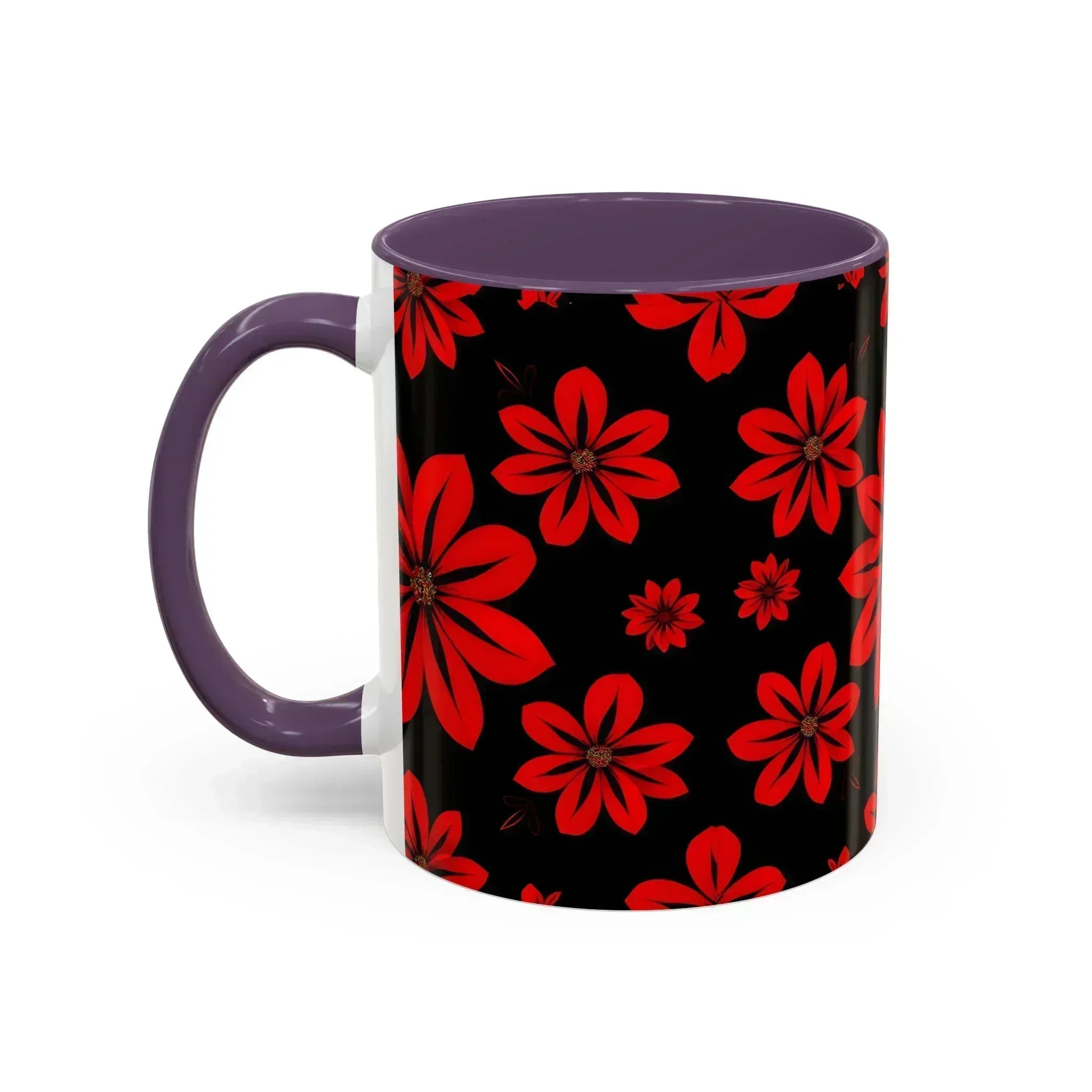 Accent Red Floral Coffee Mug – 11oz & 15oz - KARARMDESIGN