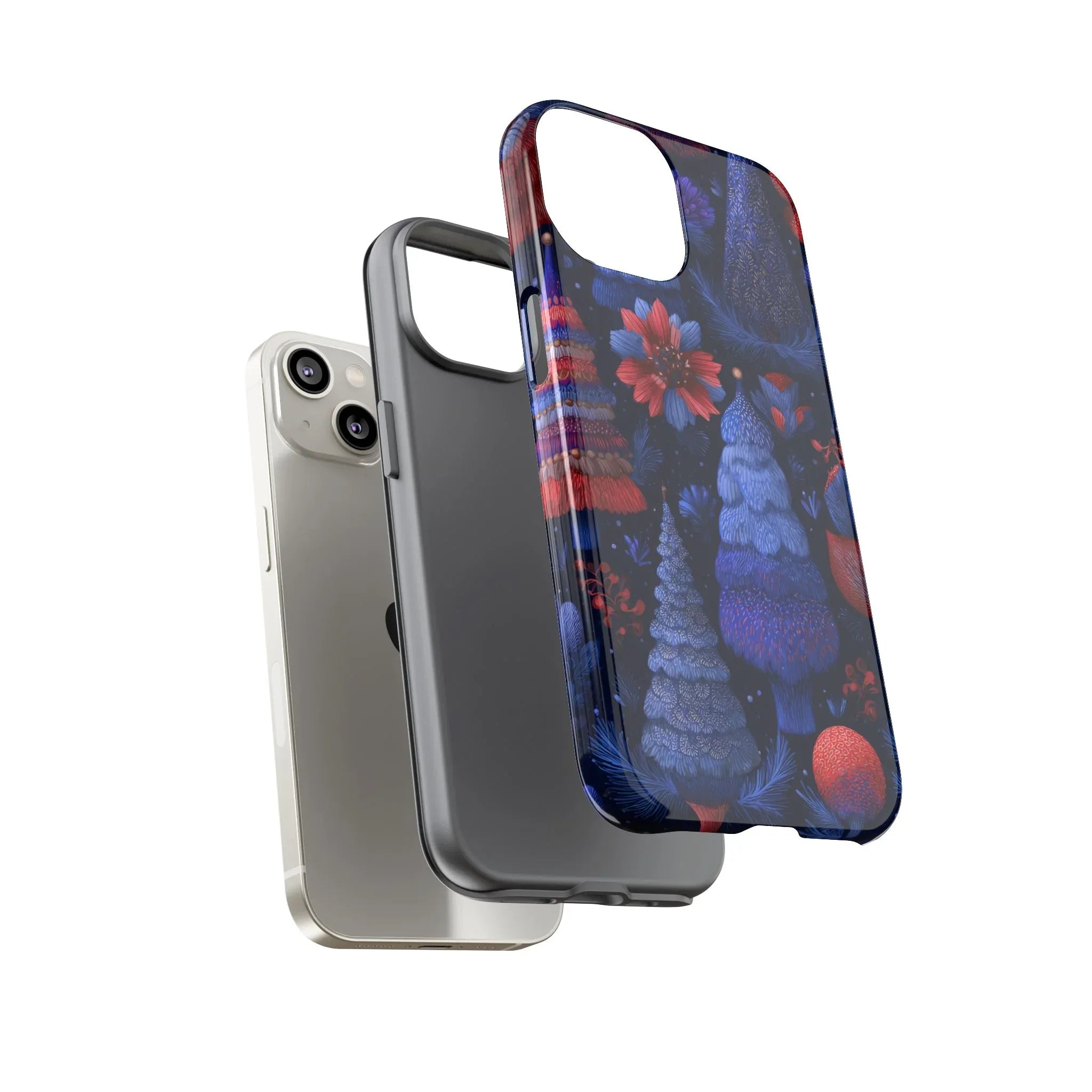 Midnight Blue Christmas Forest Phone Case for iPhone 8-17 and Galaxy S21–S25 - KARARMDESIGN