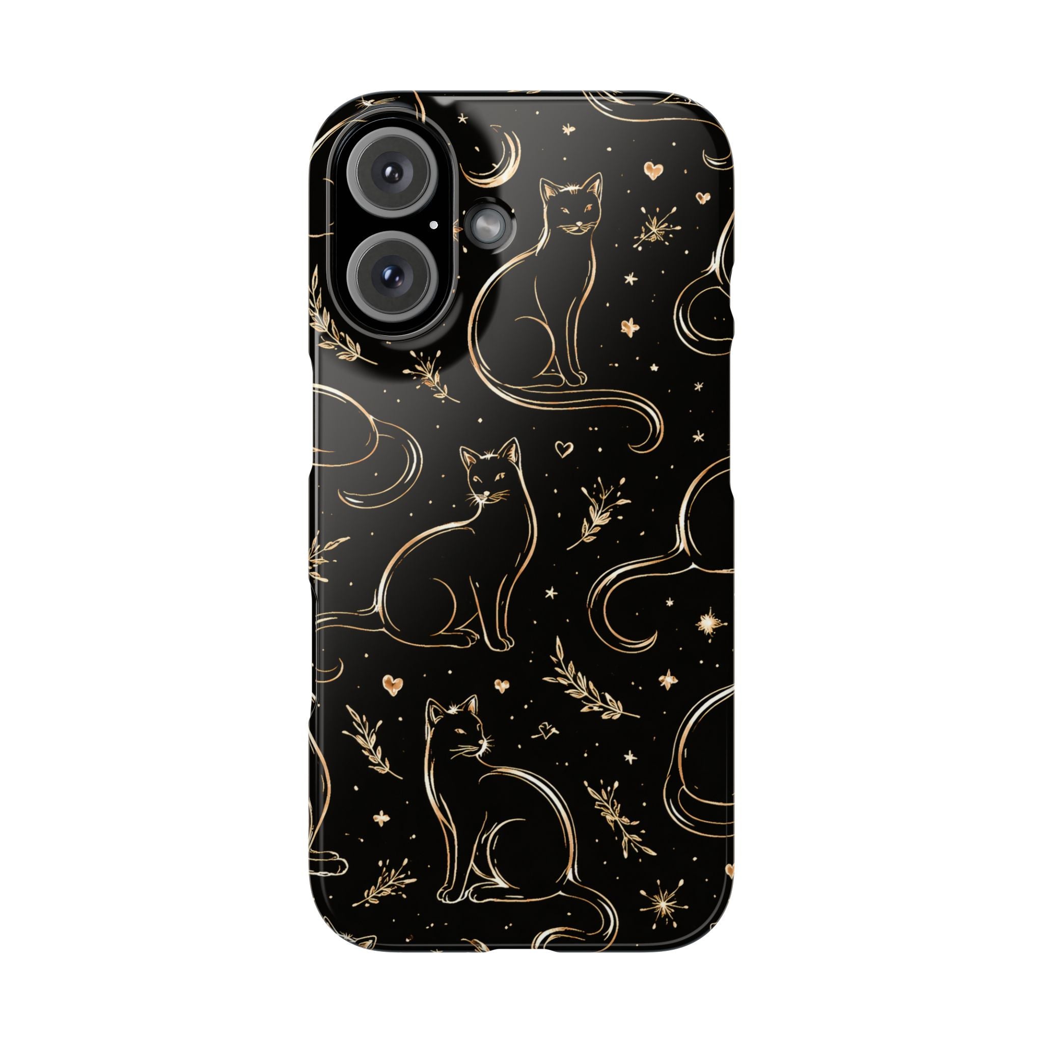 Golden Cat Pattern Phone Case for iPhone 11-17 and Galaxy S20-S26