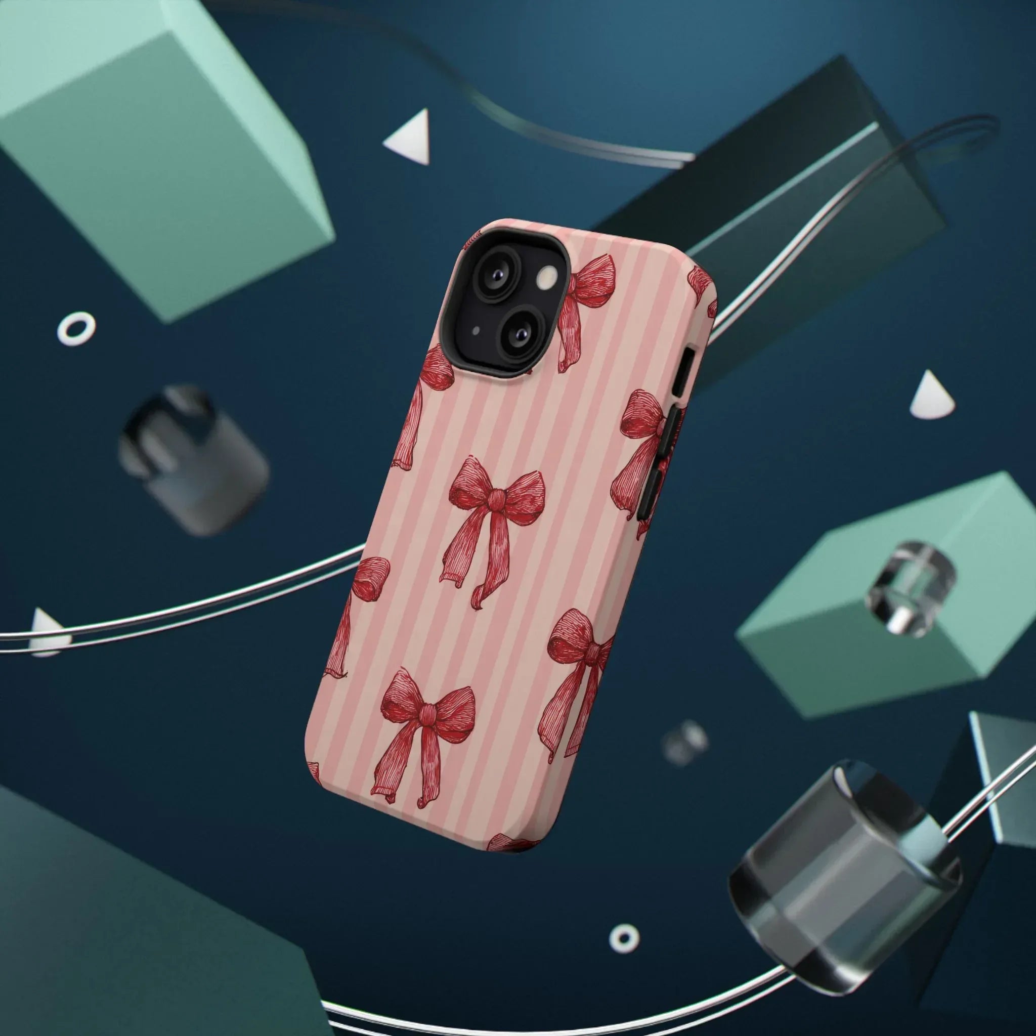 Red Bow Stripe Phone Case for iPhone 11-17 & Galaxy S21-S22 - KARARMDESIGN