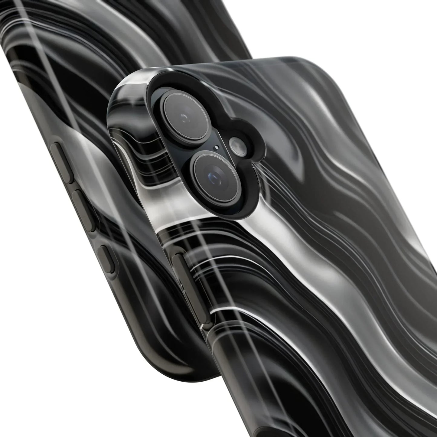 Wavy Illusion Black & Silver MagSafe® Tough Phone Case - KarArmDesign