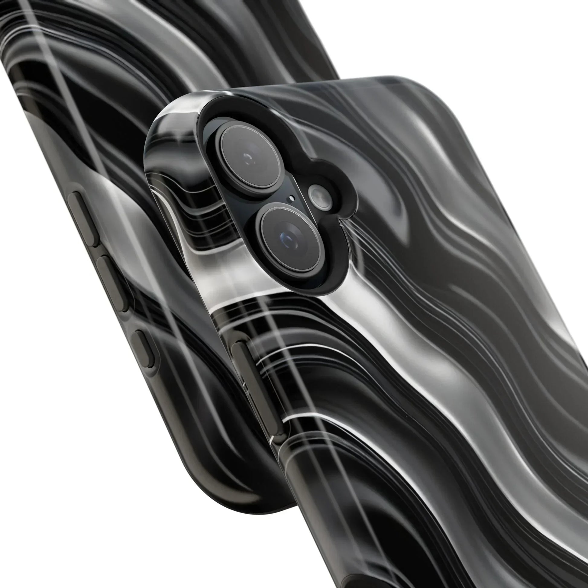 Wavy Illusion Black & Silver MagSafe® Tough Phone Case - KarArmDesign