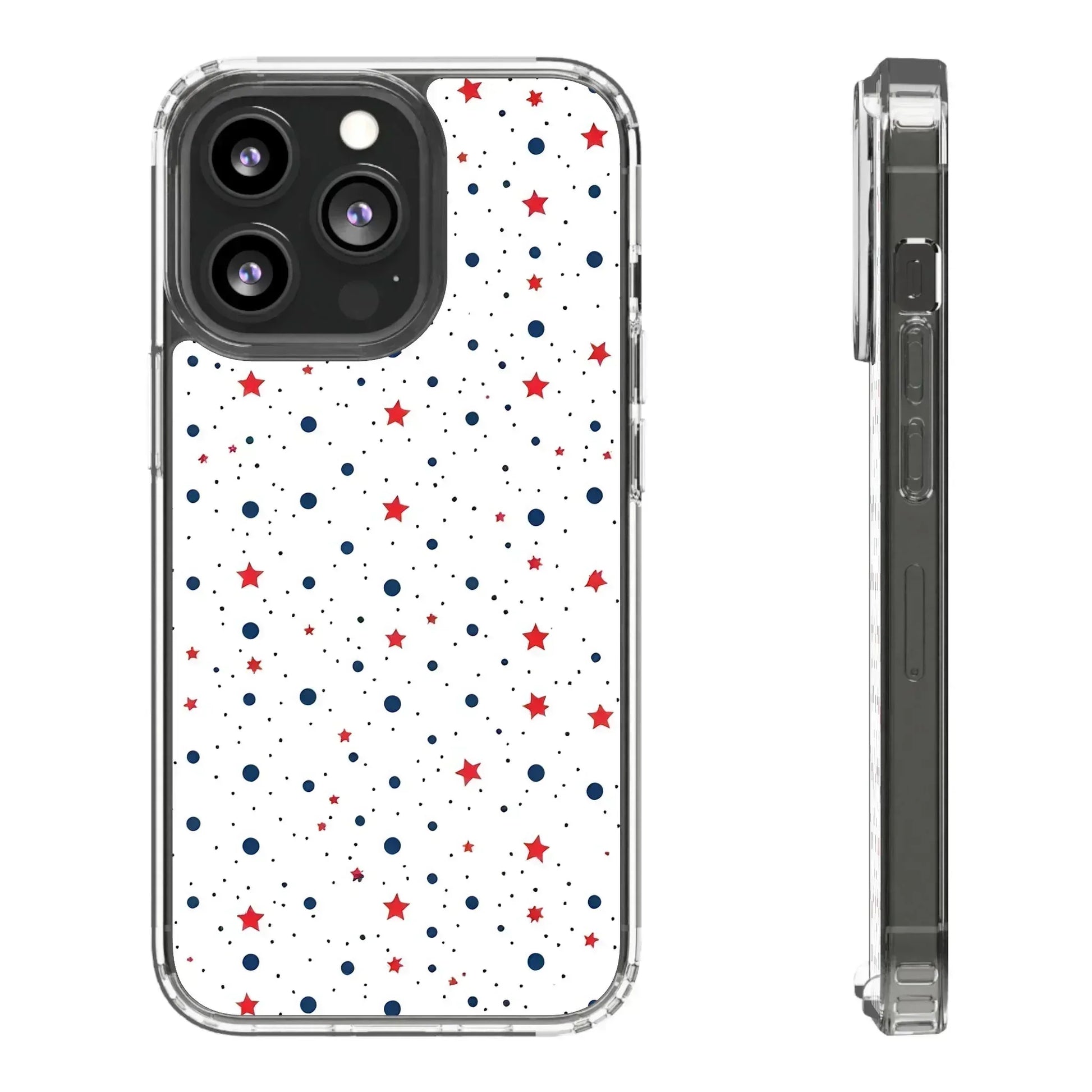 White Phone Case with Red Stars and Blue Polka Dots for iPhone and Galaxy - KARARMDESIGN