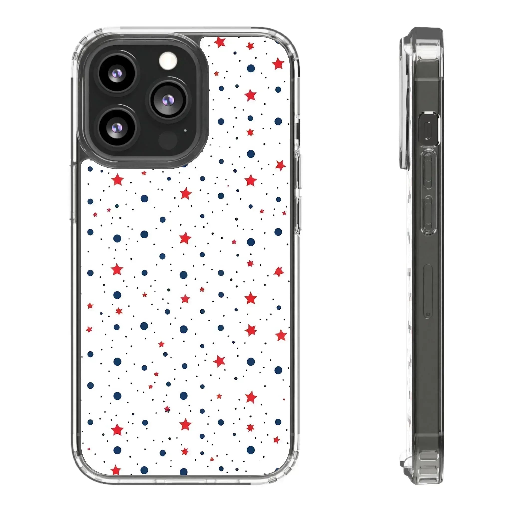White Phone Case with Red Stars and Blue Polka Dots for iPhone and Galaxy - KARARMDESIGN