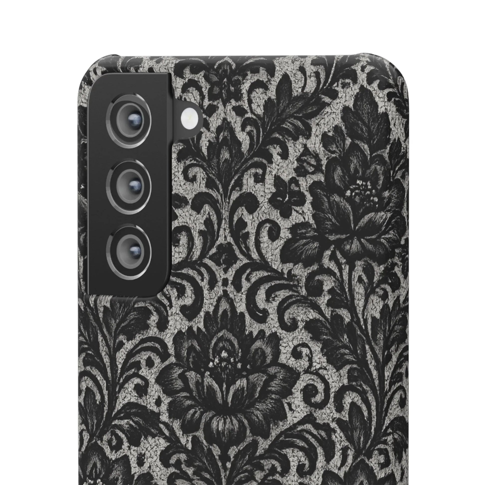 Black Damask Floral Phone Case for iPhone 11-17 and Galaxy S20-S25 - KARARMDESIGN
