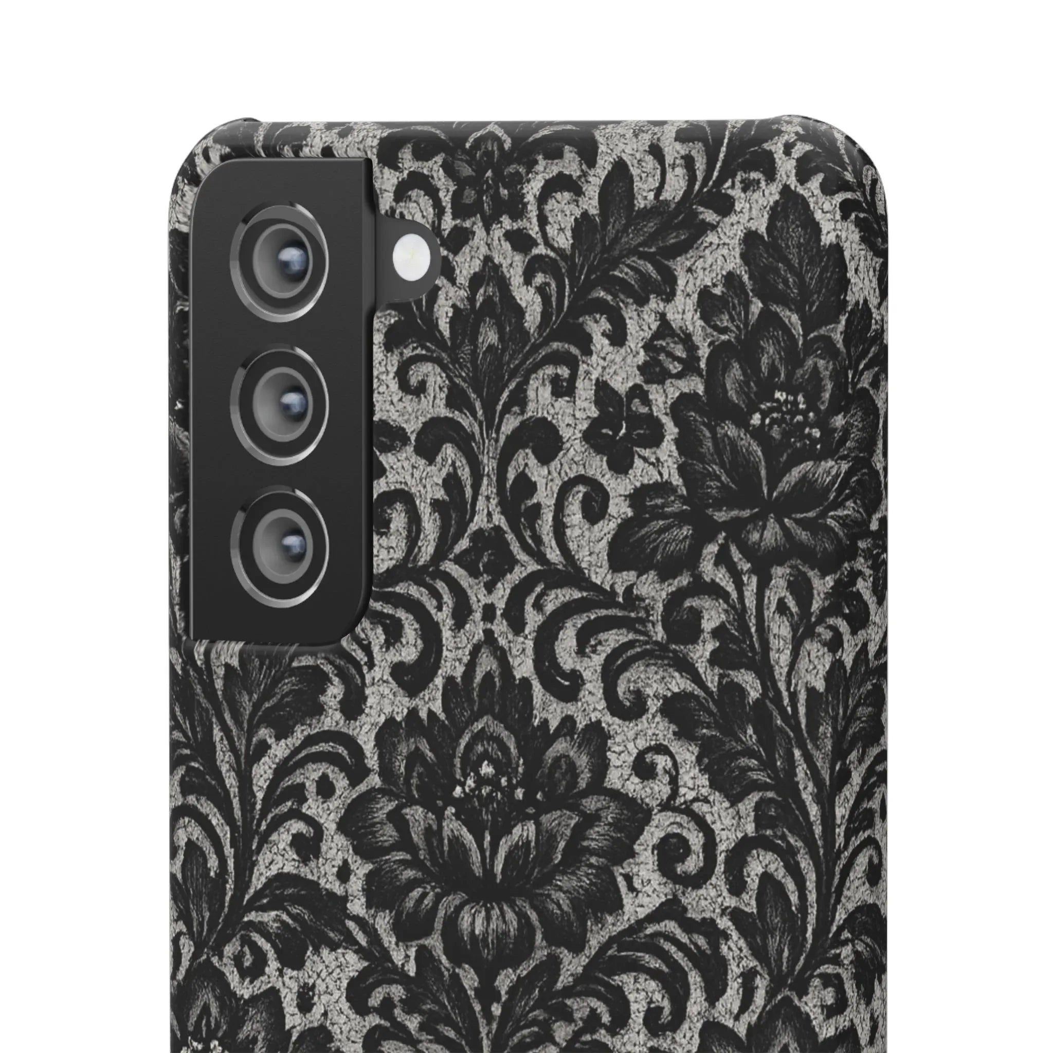 Black Damask Floral Phone Case for iPhone 11-17 and Galaxy S20-S25 - KARARMDESIGN