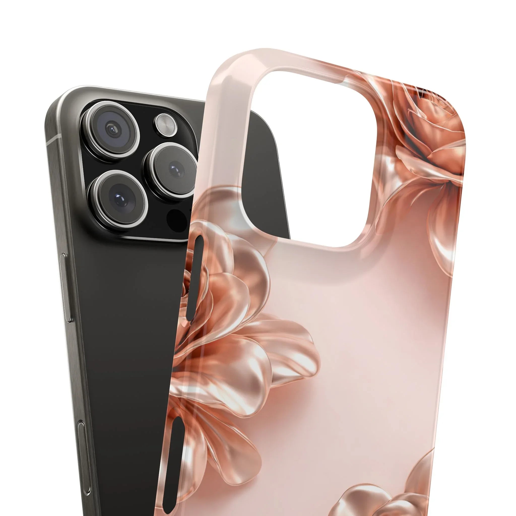 Blush Metallic Flower Case for iPhone 11-17 - KARARMDESIGN